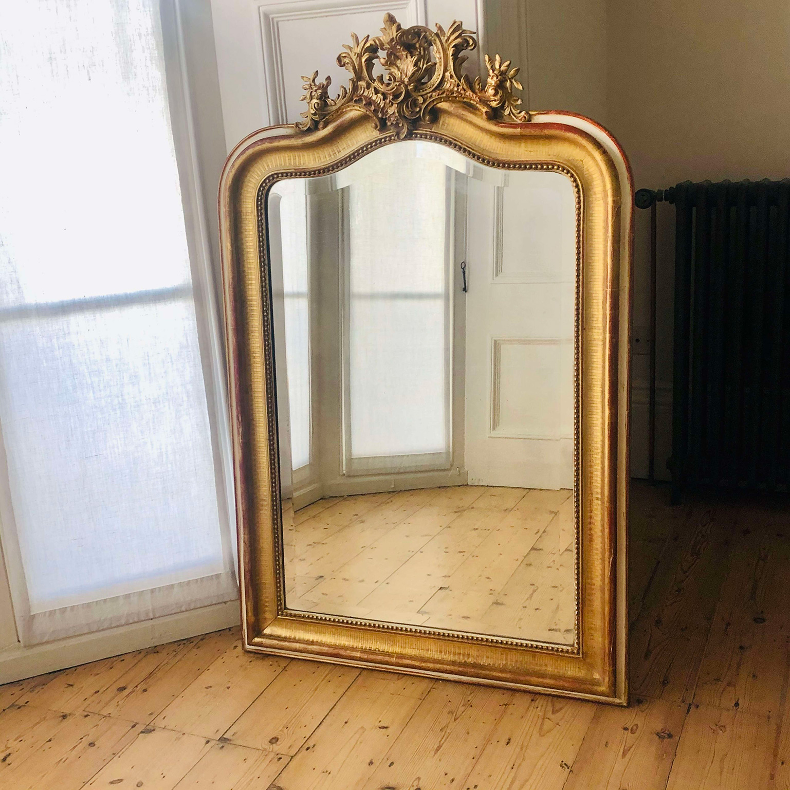 19th century antique French Louis XV gilt mirror - bevelled glass