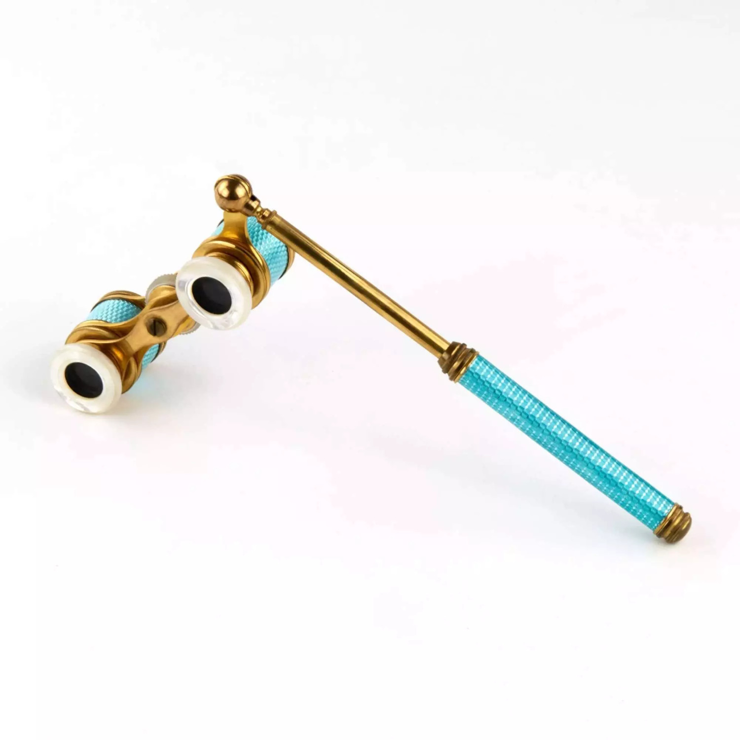 Theatrical binoculars with guilloche enamel, with a handle