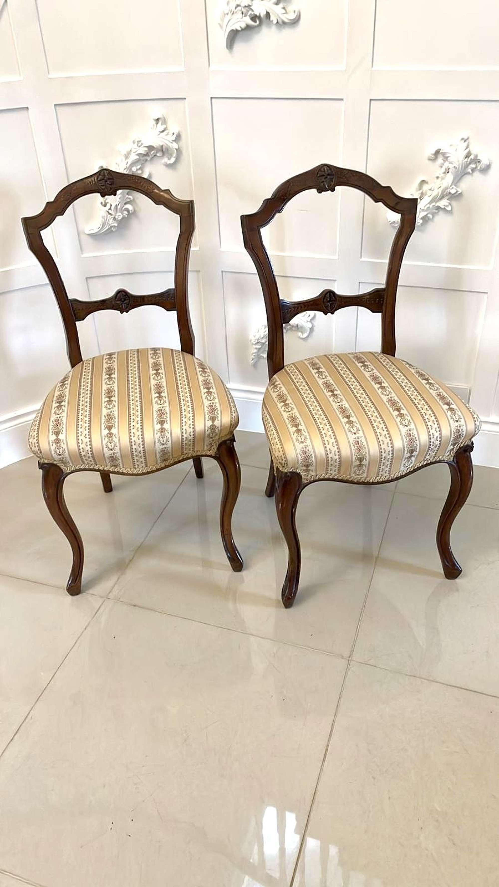 Pair Of Antique Victorian Quality Carved Walnut Side Chairs