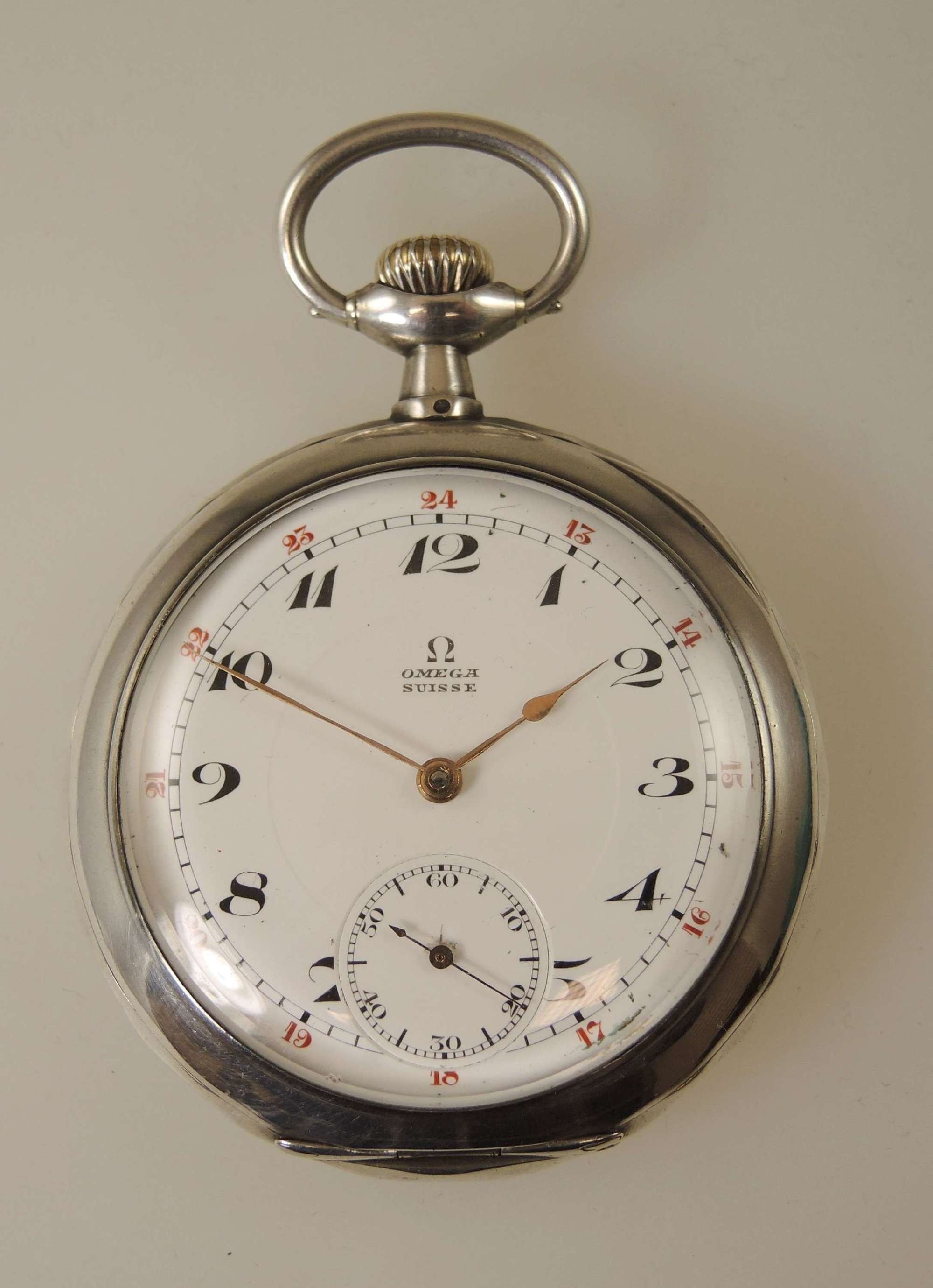 Vintage Omega pocket watch with an unusual silver case c1913