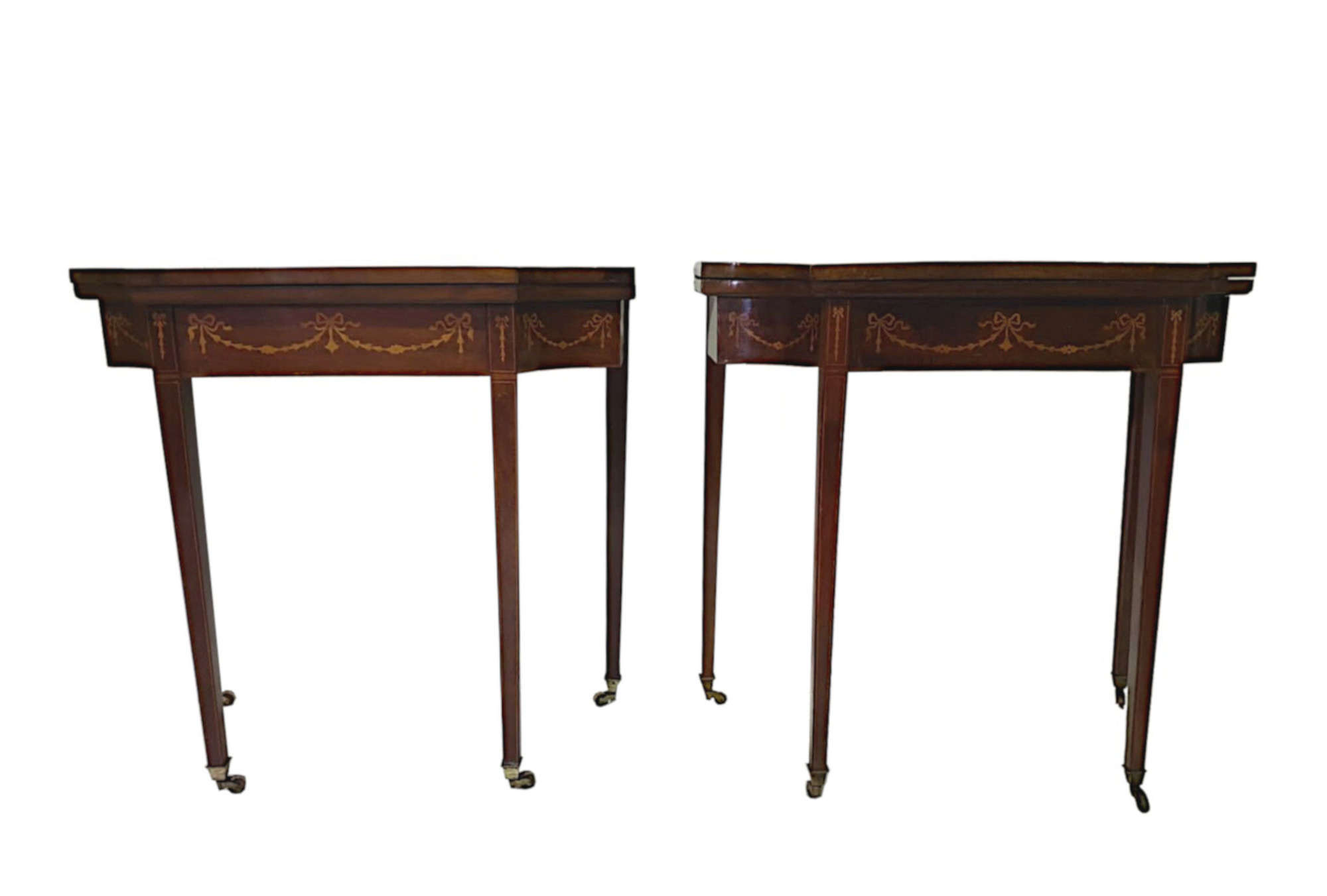 A Very Rare And Fine Pair Of 19th Century Inlaid Card Tables