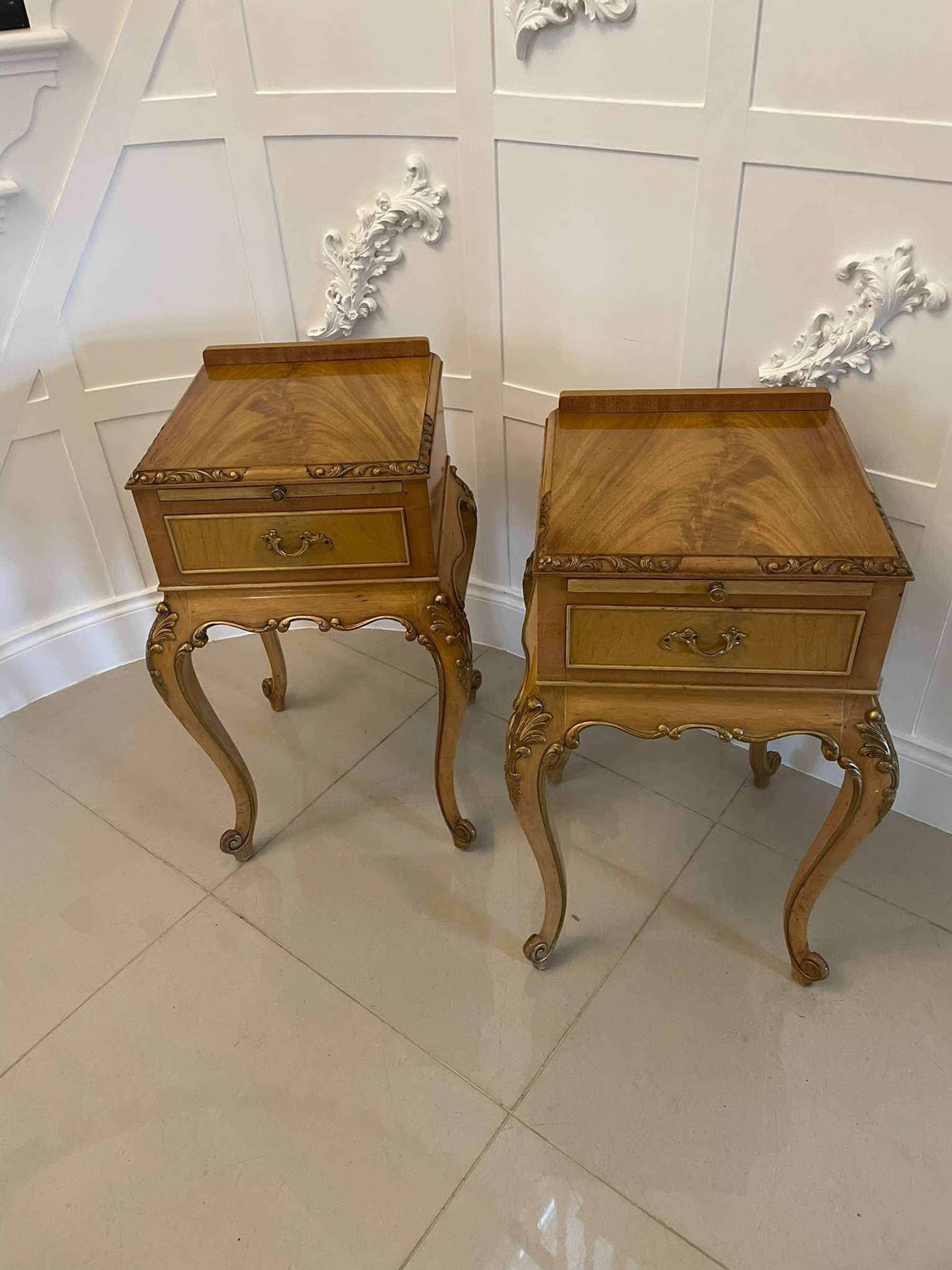 Pair Of Antique Quality Figured Walnut Bedside Tables