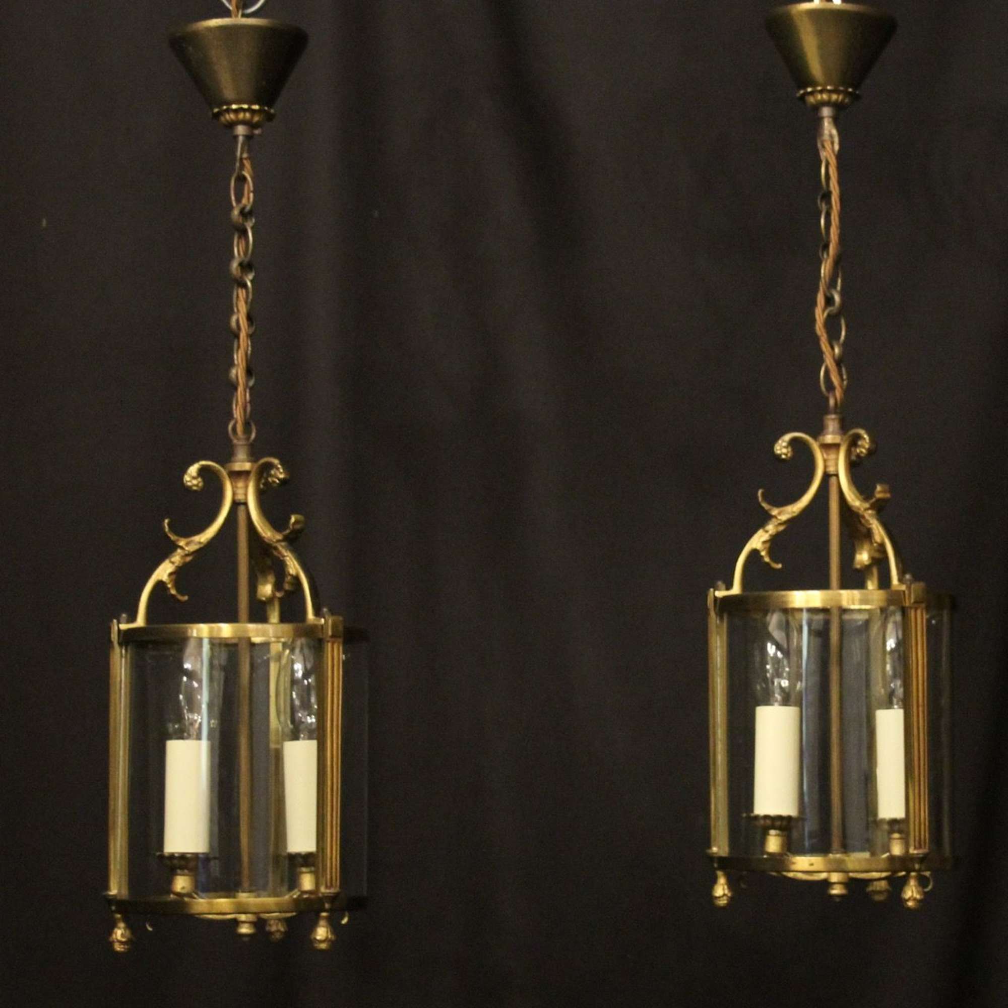 French Pair Of Gilded Convex Hall Lanterns