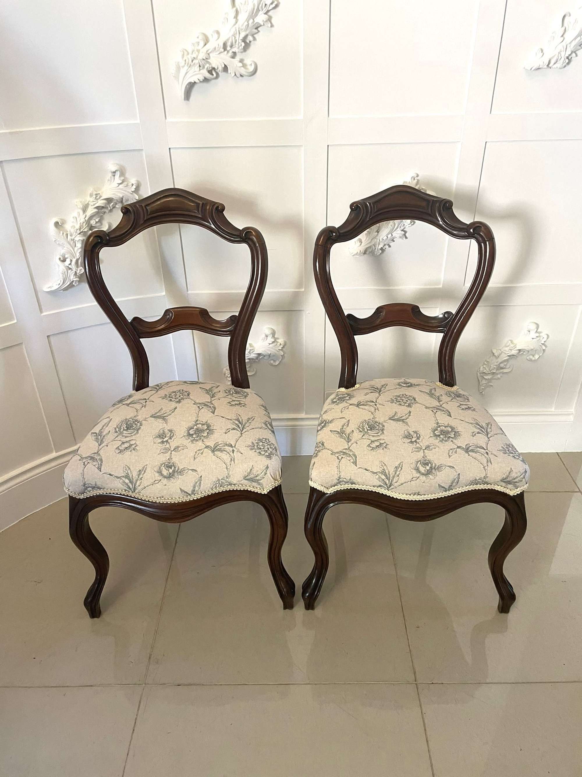 Pair of Antique Victorian Quality Walnut Side Chairs