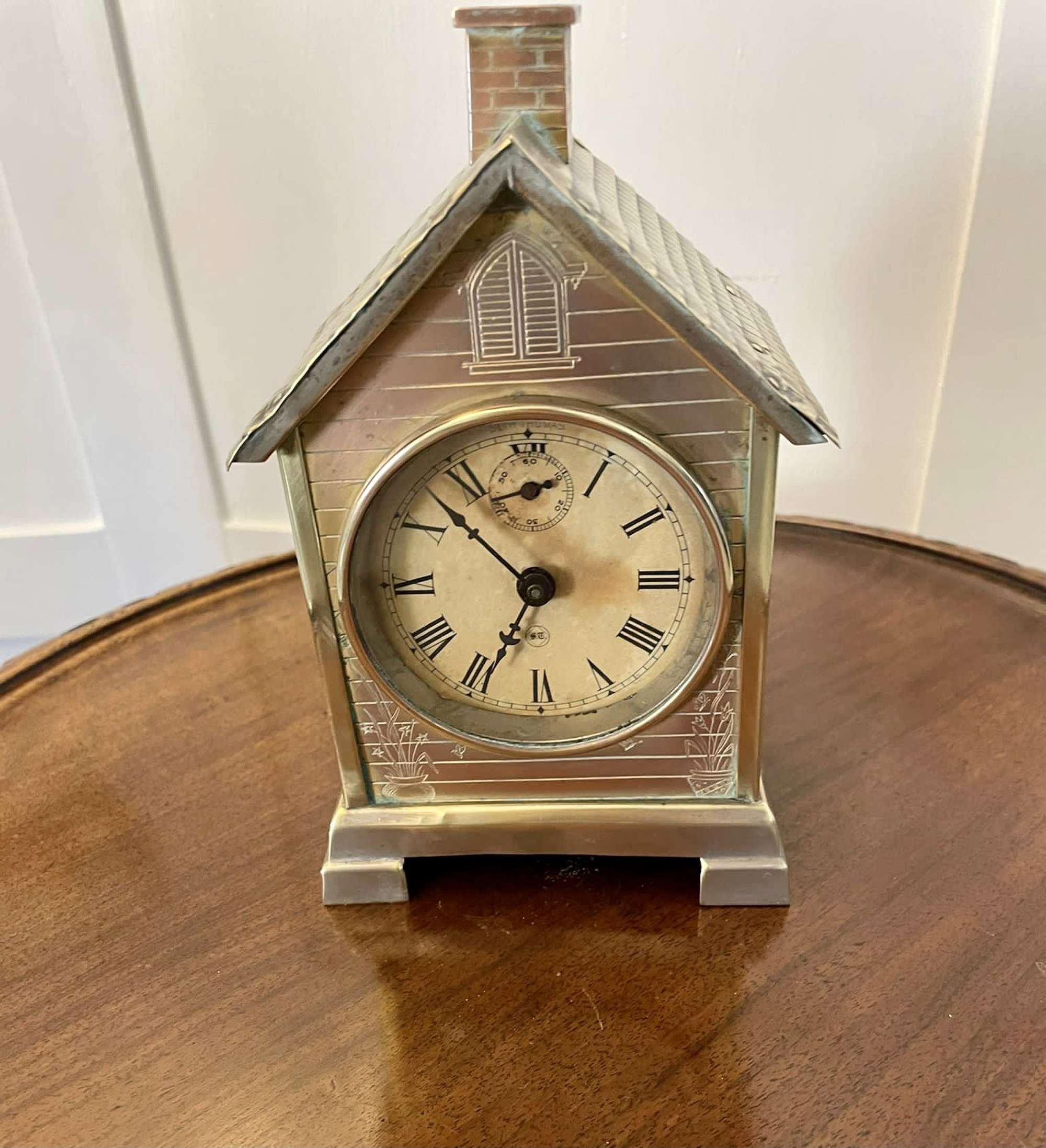 Unusual Antique Victorian Ornate Brass Desk Clock by Seth Thomas