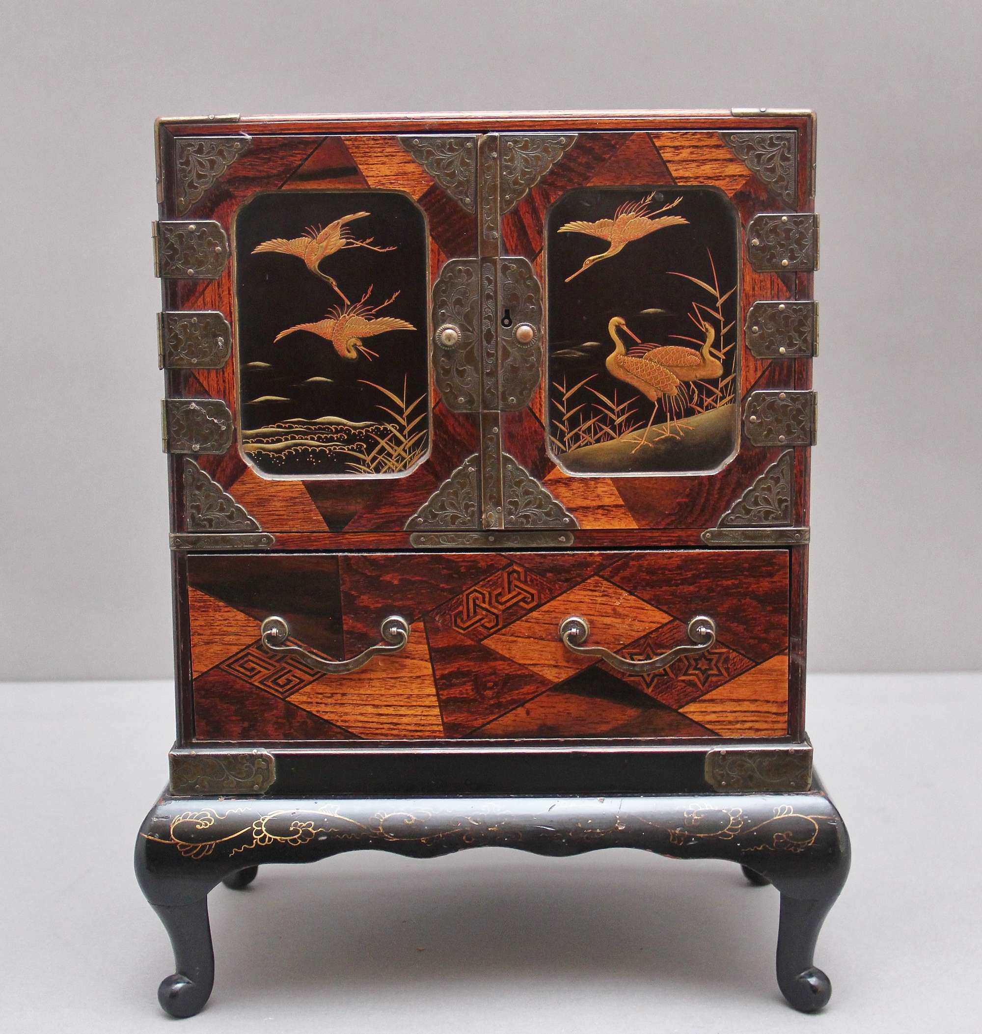 19th Century Japanese parquetry and brass mounted table top cabinet