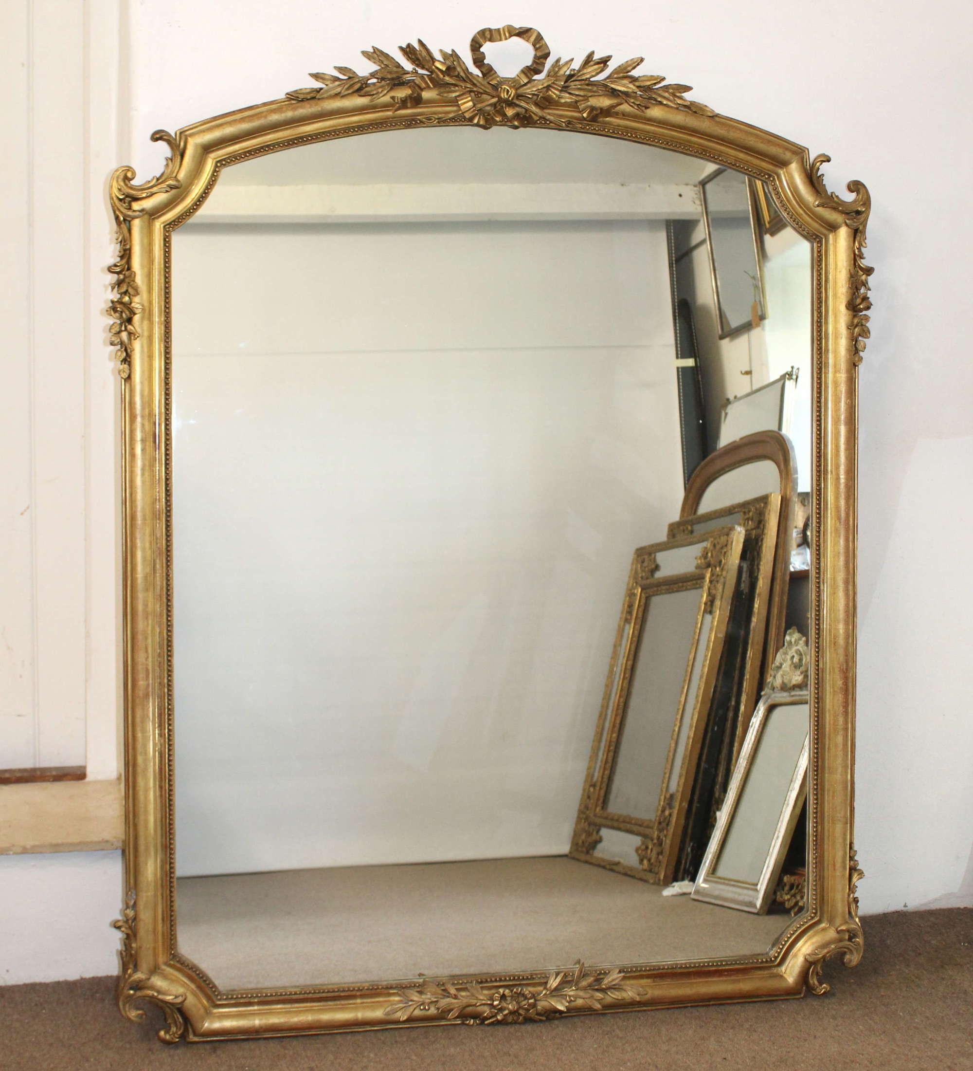 Large and wide antique French gilt mirror
