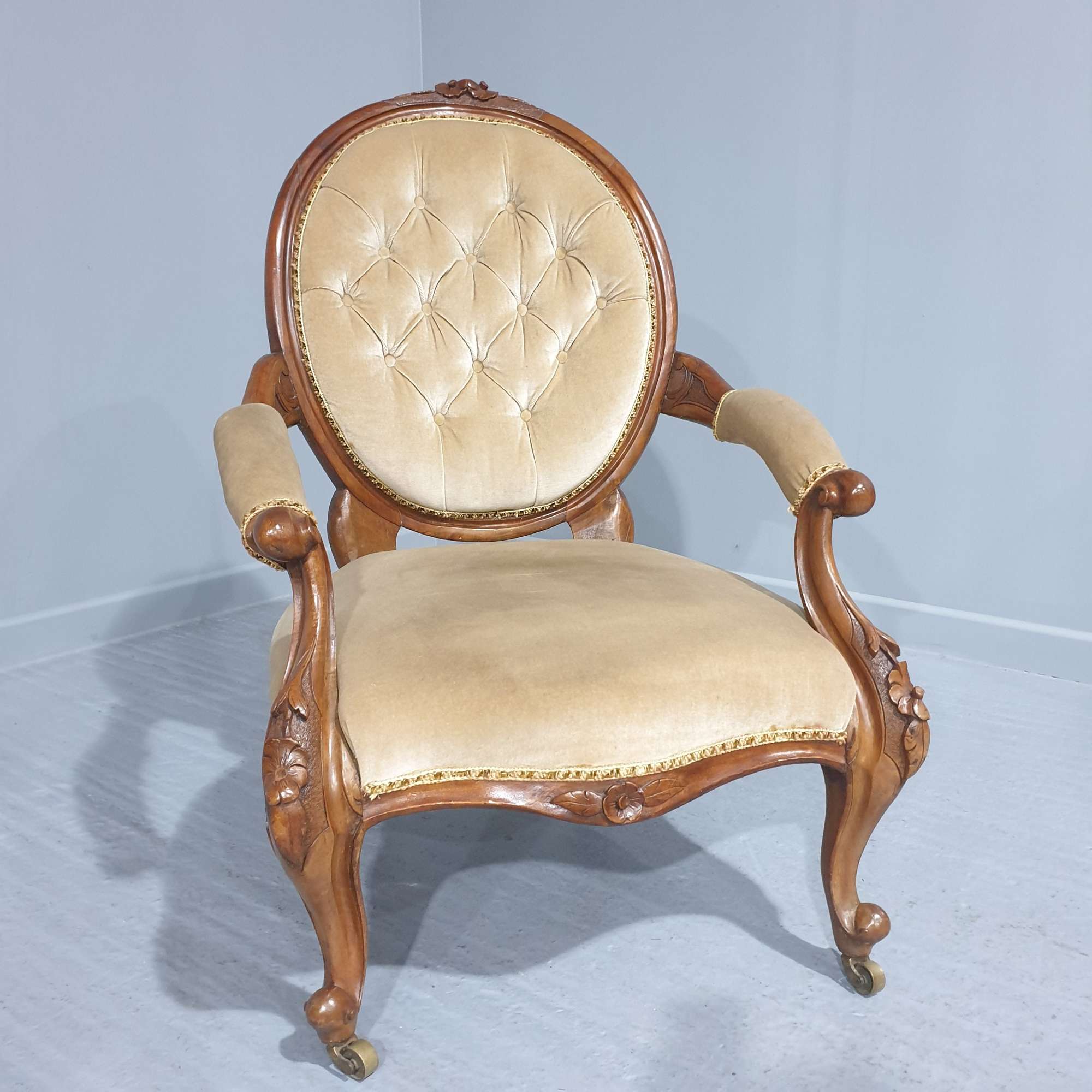 Victorian Show Frame Walnut Armchair