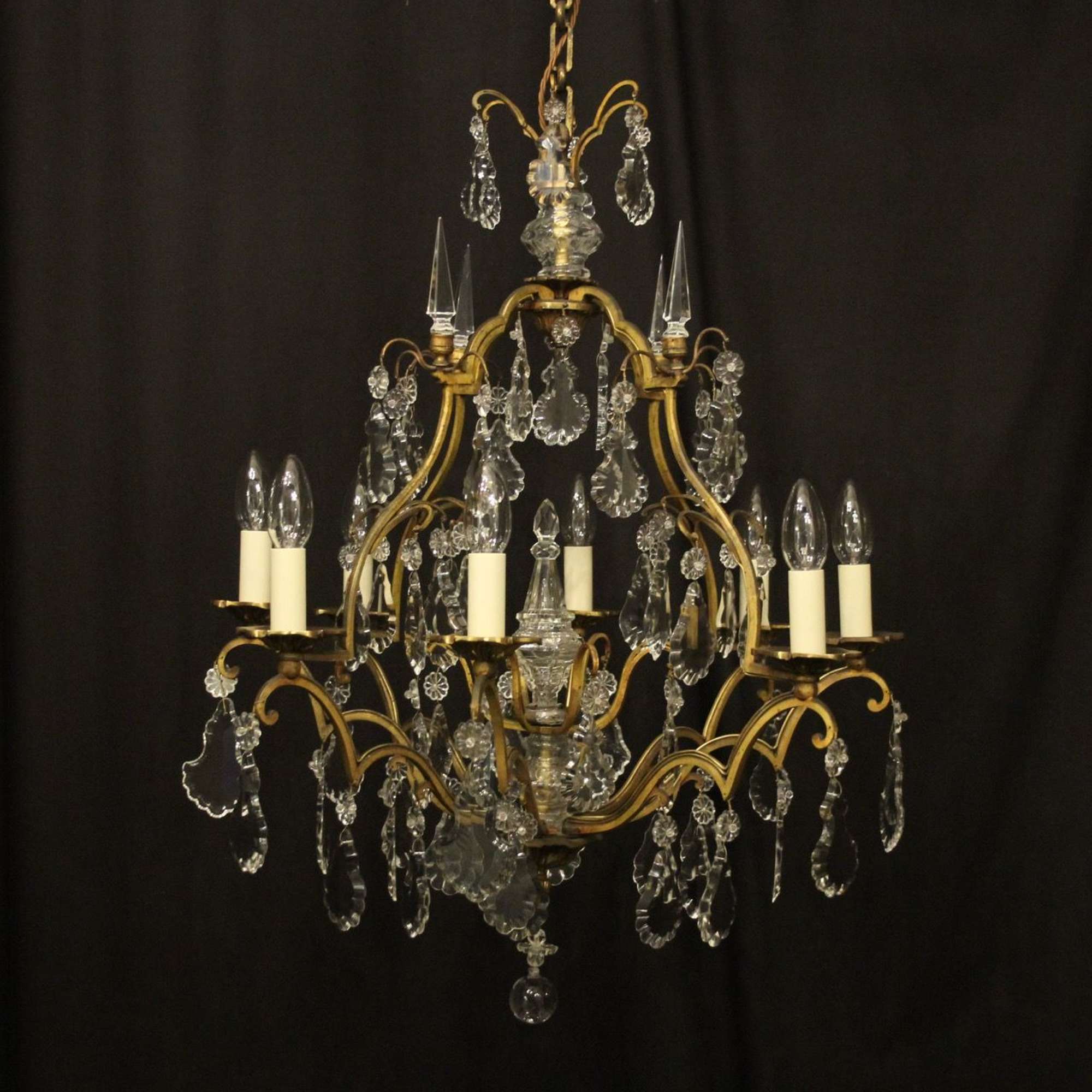 French Gilded 8 Light Crystal Antique Chandelier