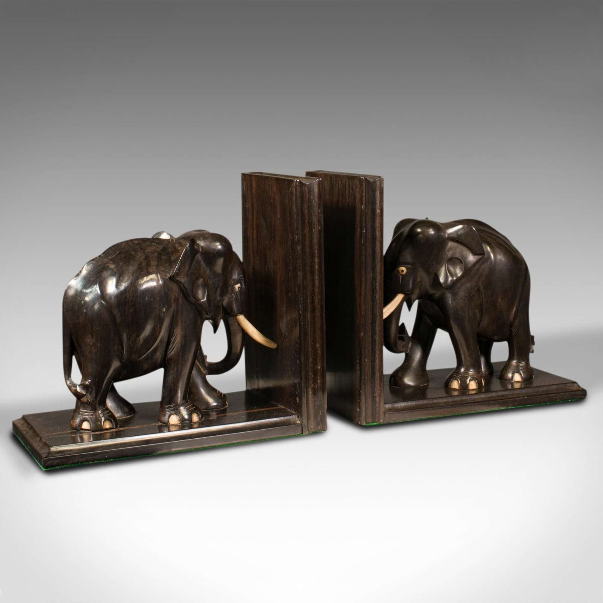 Pair Of Antique Elephant Bookends, Anglo Indian, Ebony, Decorative, Book Rest