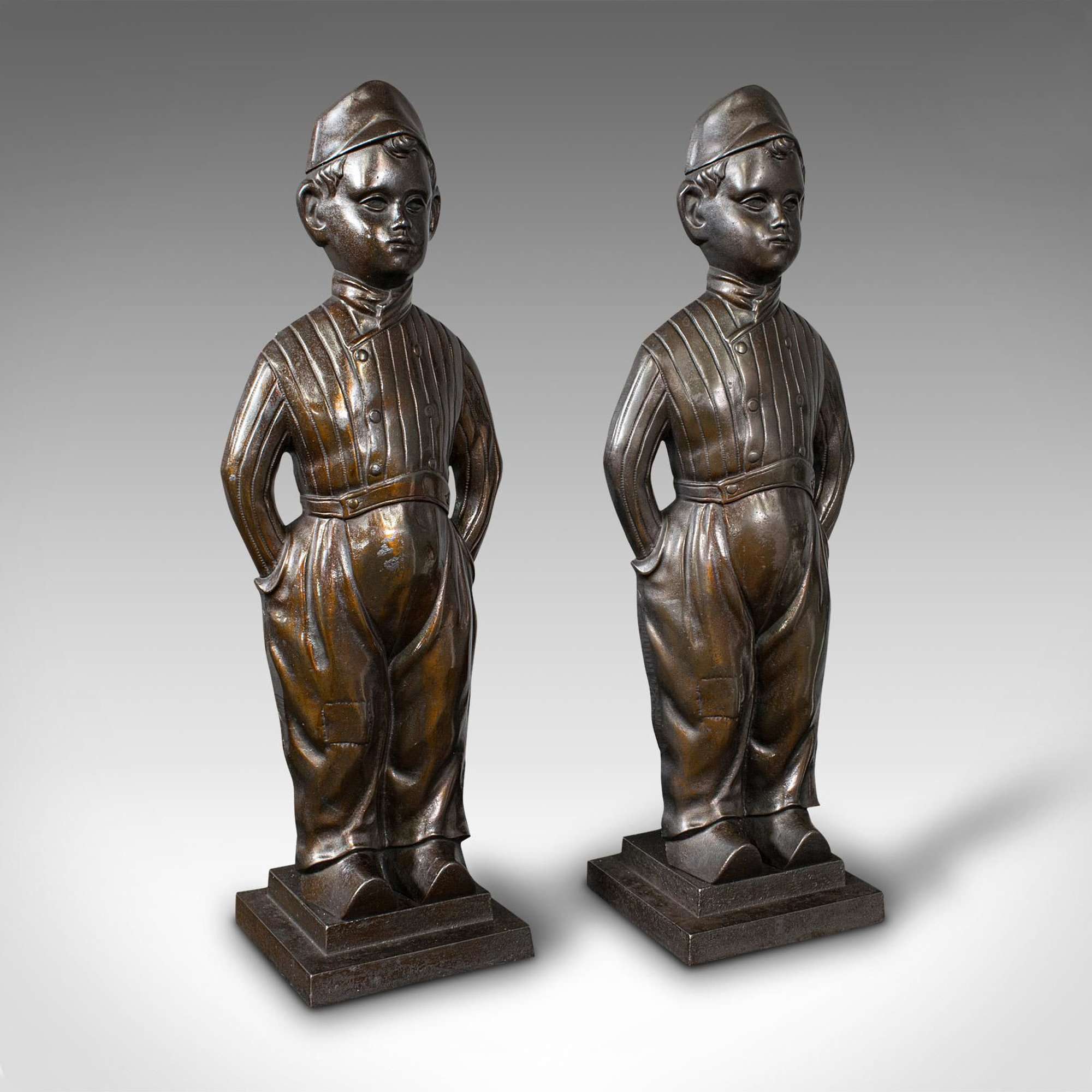 Pair Of Antique Fireside Boys, English, Cast Iron, Fireplace Companion, Tools