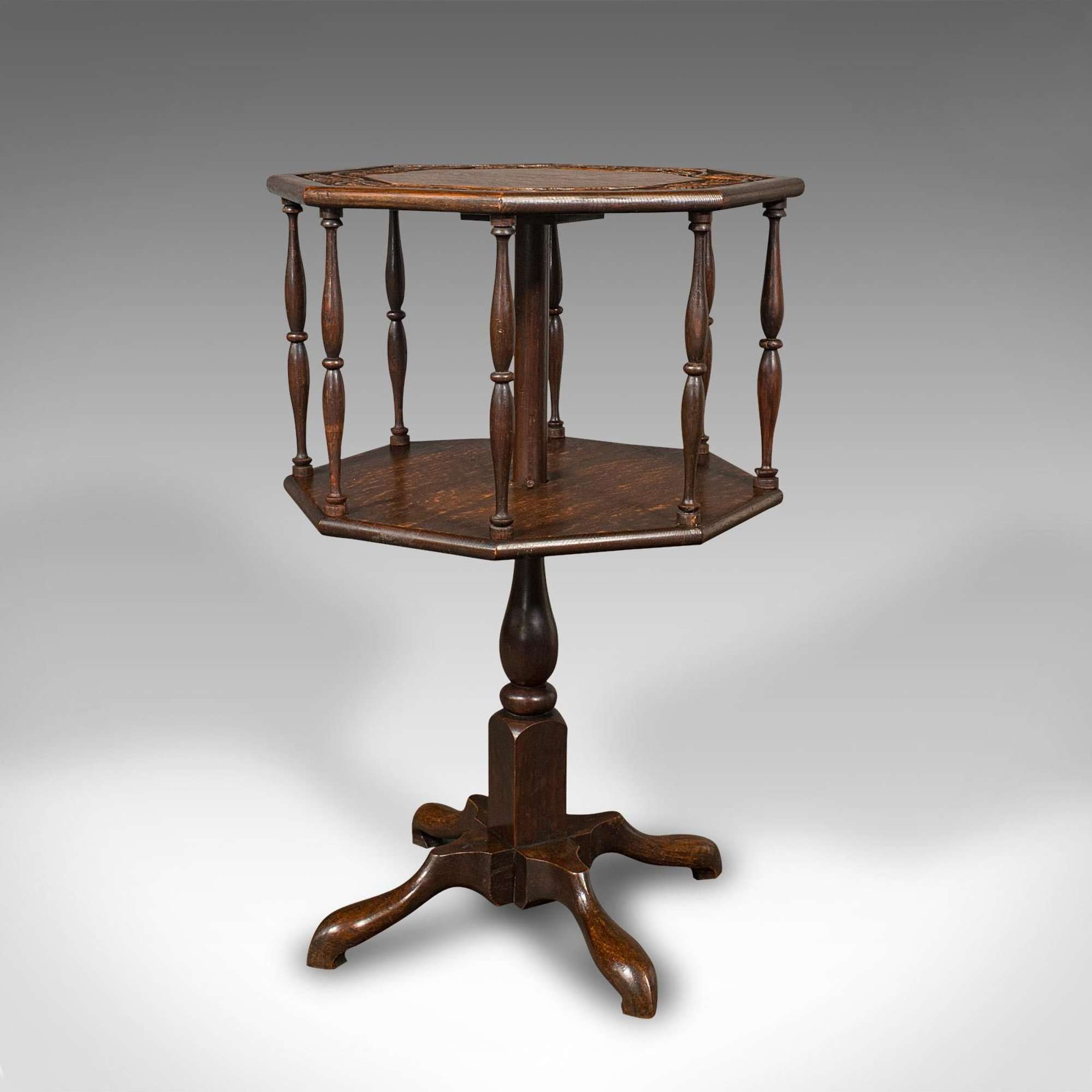 Antique Octagonal Occasional Table, Oak, Book Shelf, Arts %26 Crafts, Victorian