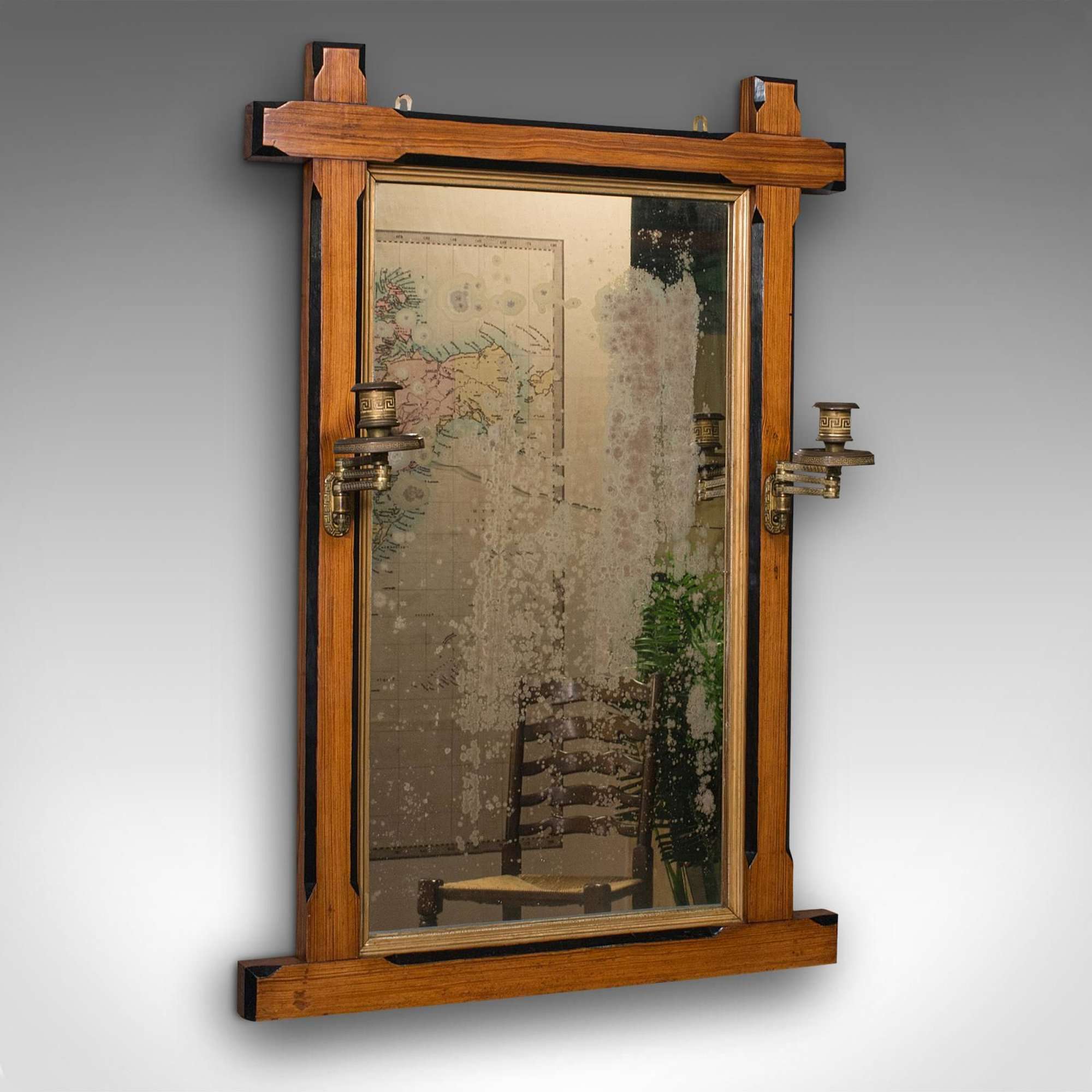 Antique Girandole Pier Mirror, English, Pitch Pine, Aesthetic Period, Victorian