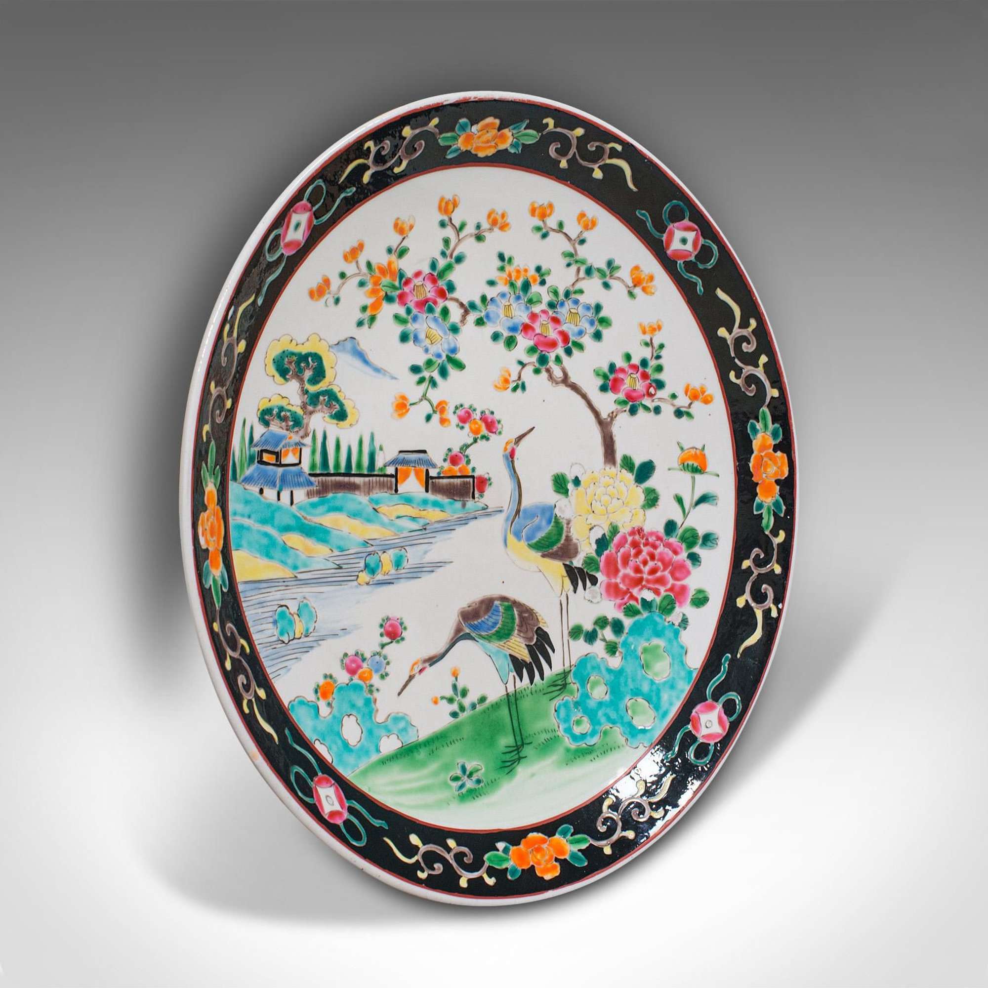 Antique Oriental Fruit Plate, Japanese, Ceramic, Charger, Dish, Victorian C.1900