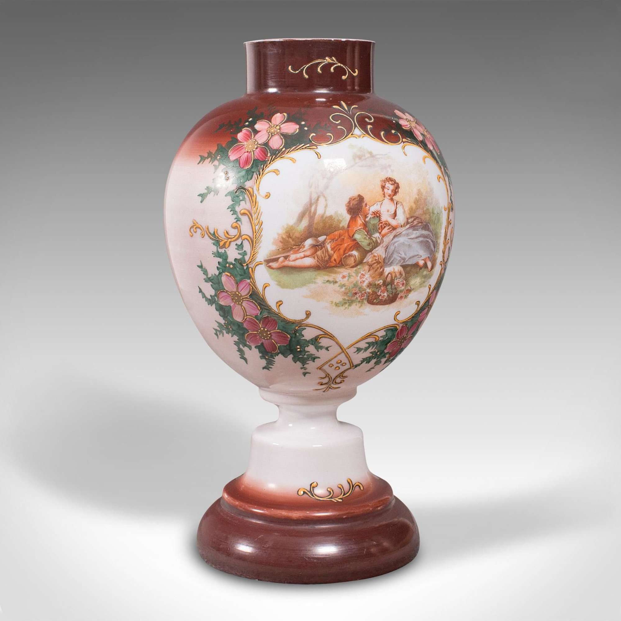 Antique Decorative Flower Vase, Continental, Milk Glass, Baluster Urn, Victorian