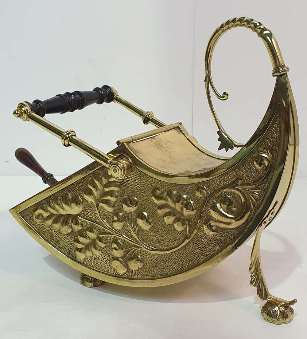 19th Century Embossed Brass Coal Scuttle