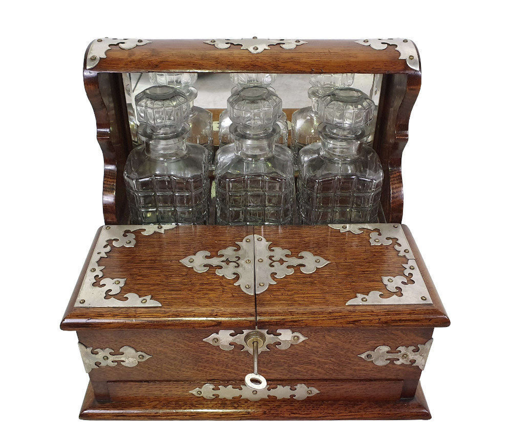 19th Century Oak Cased Tantulas Games Box With Three Decanters