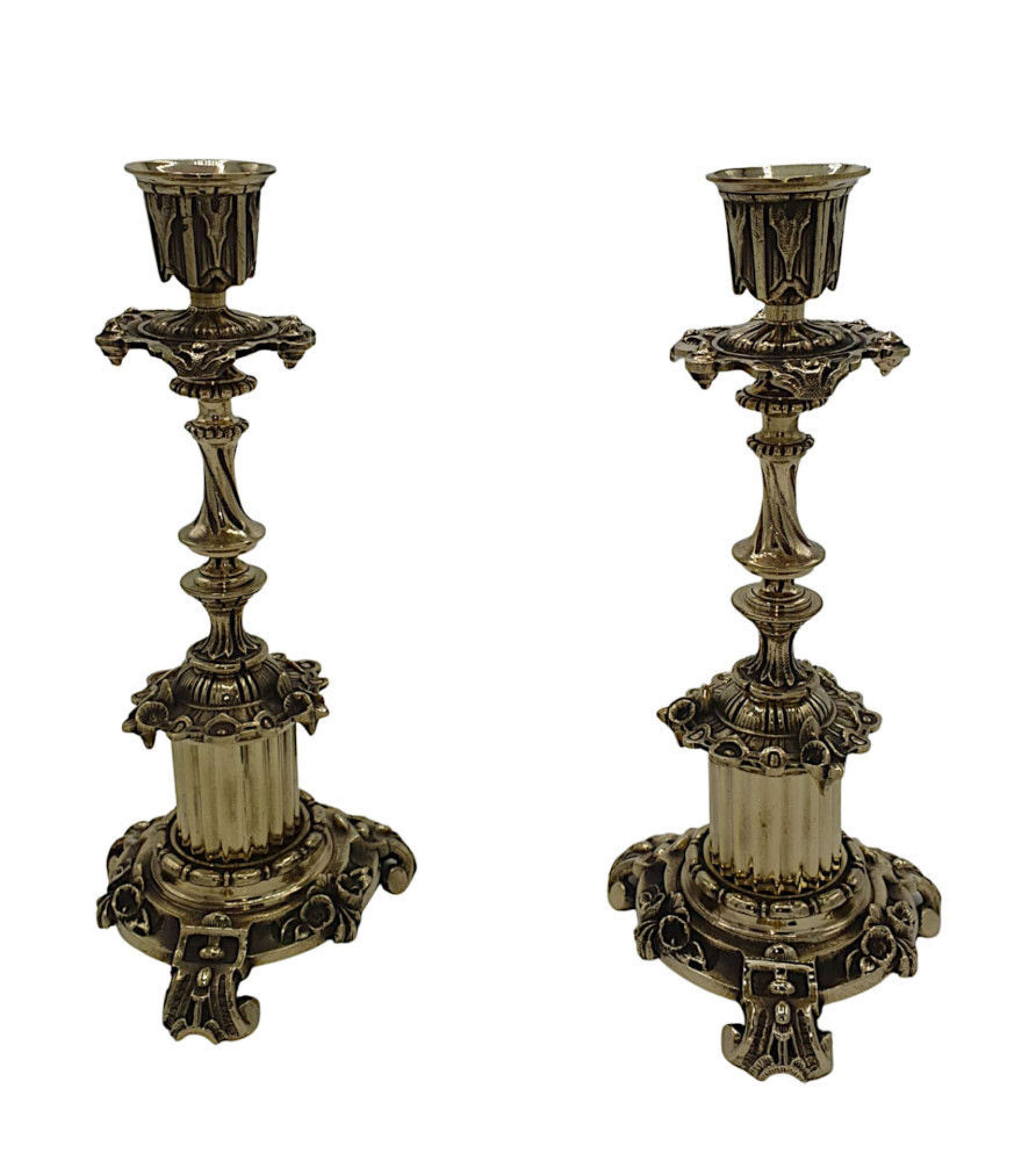 A Lovely Pair Of 19th Century Polished Brass Candlesticks
