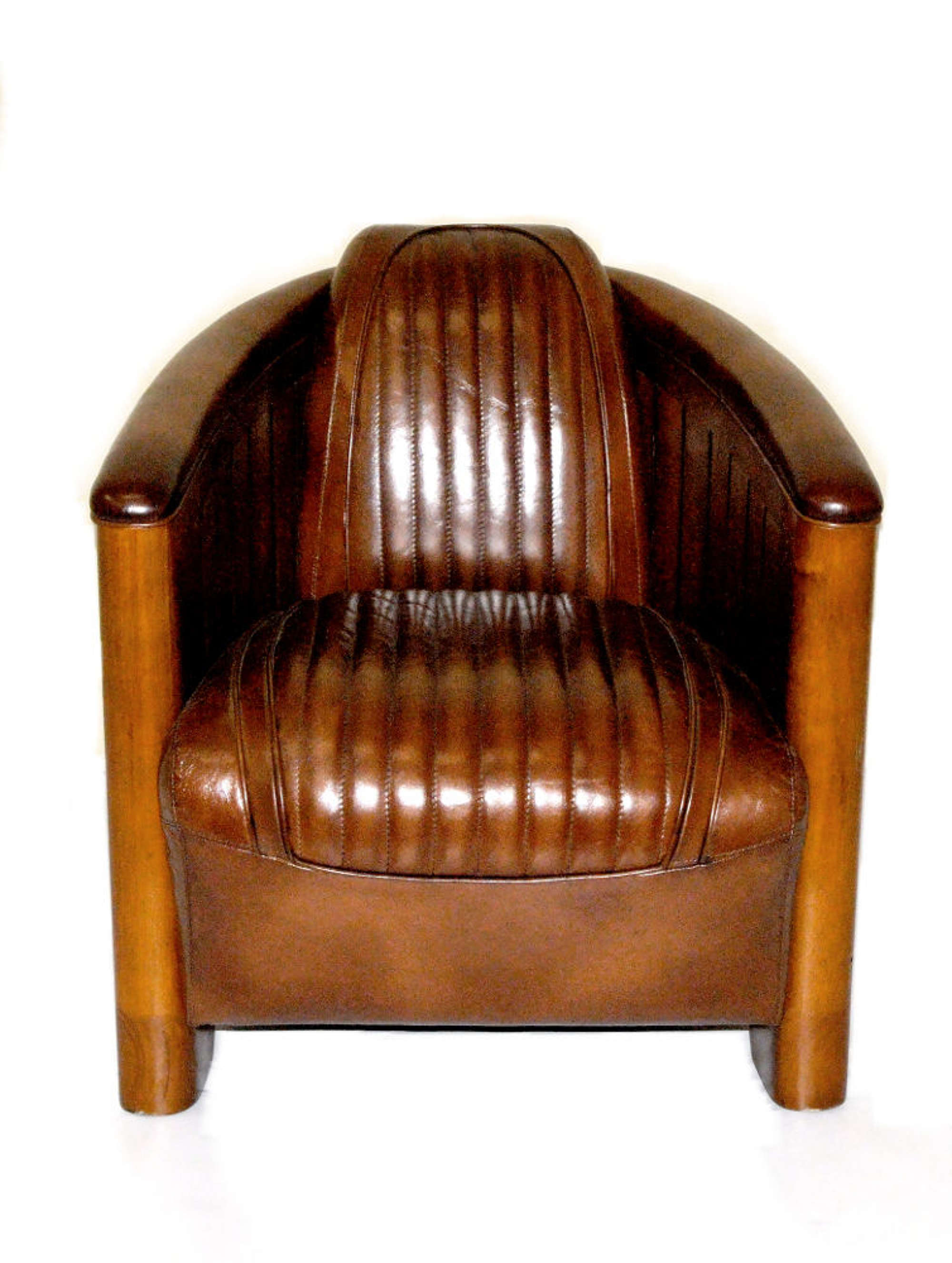 Art Deco Style Real Leather & Timber Club Armchair (Modern)