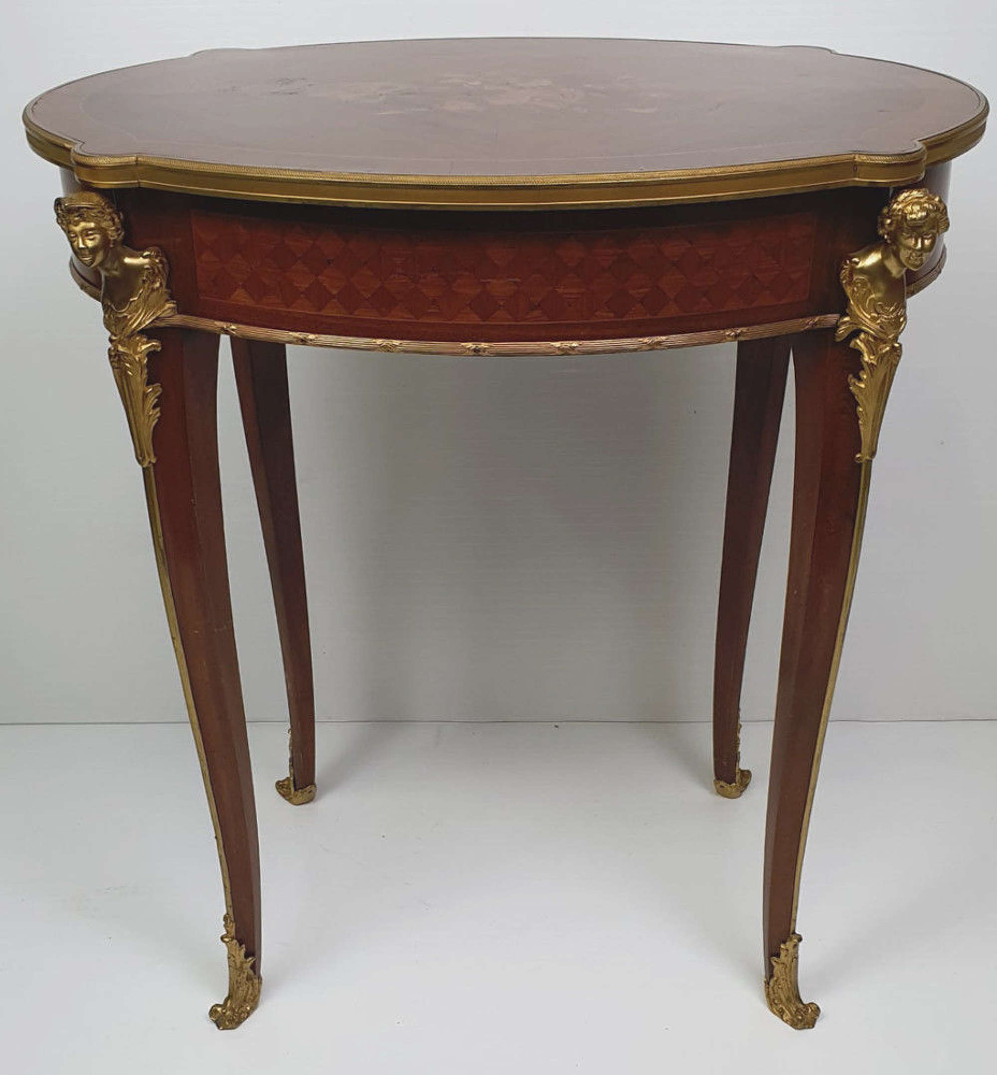 Early 20th Century Marquetry Inlaid Mahogany Table With Ormolu Mounts