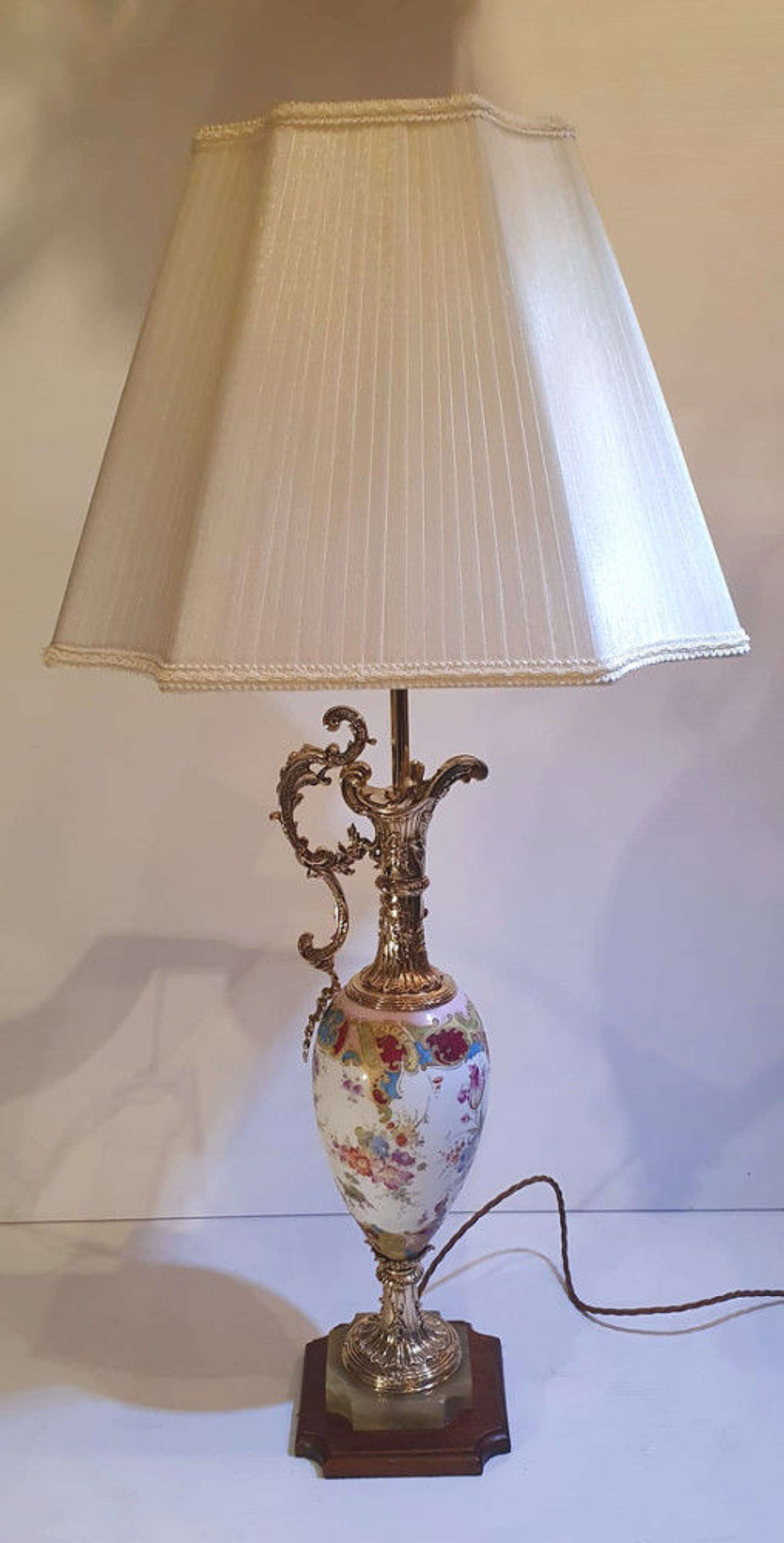 Early 20th Century Hand Painted Porcelain And Brass Table Lamp