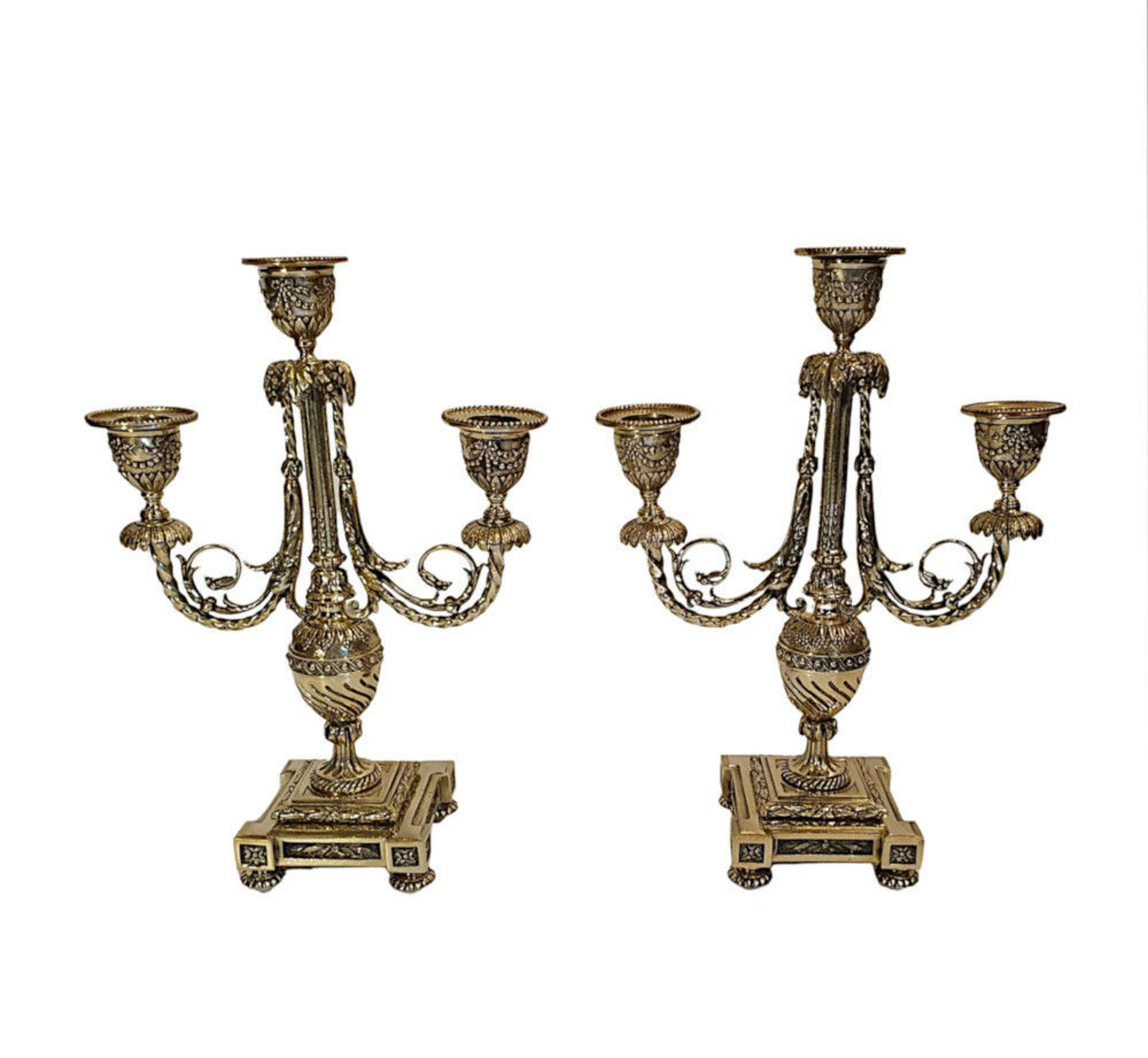 A Gorgeous Quality Pair Of 19th Century Polished Brass Three Branch Ca