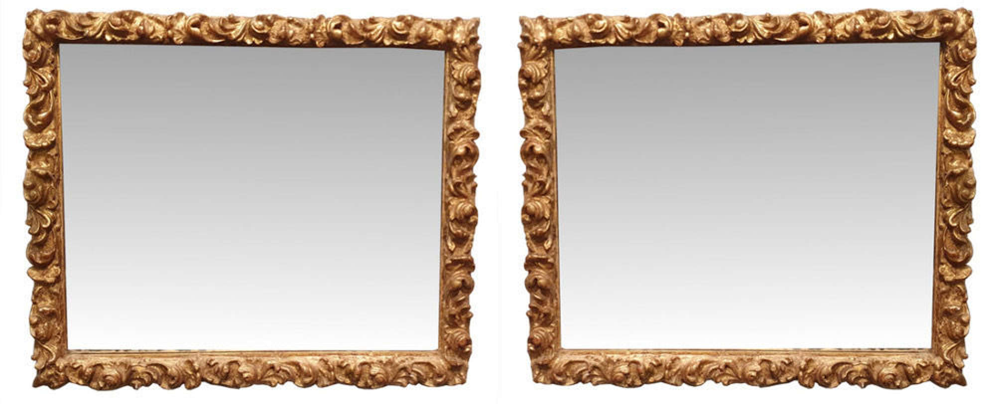 Pair Of 19th Century Gilded Rectangular Antique Mirrors