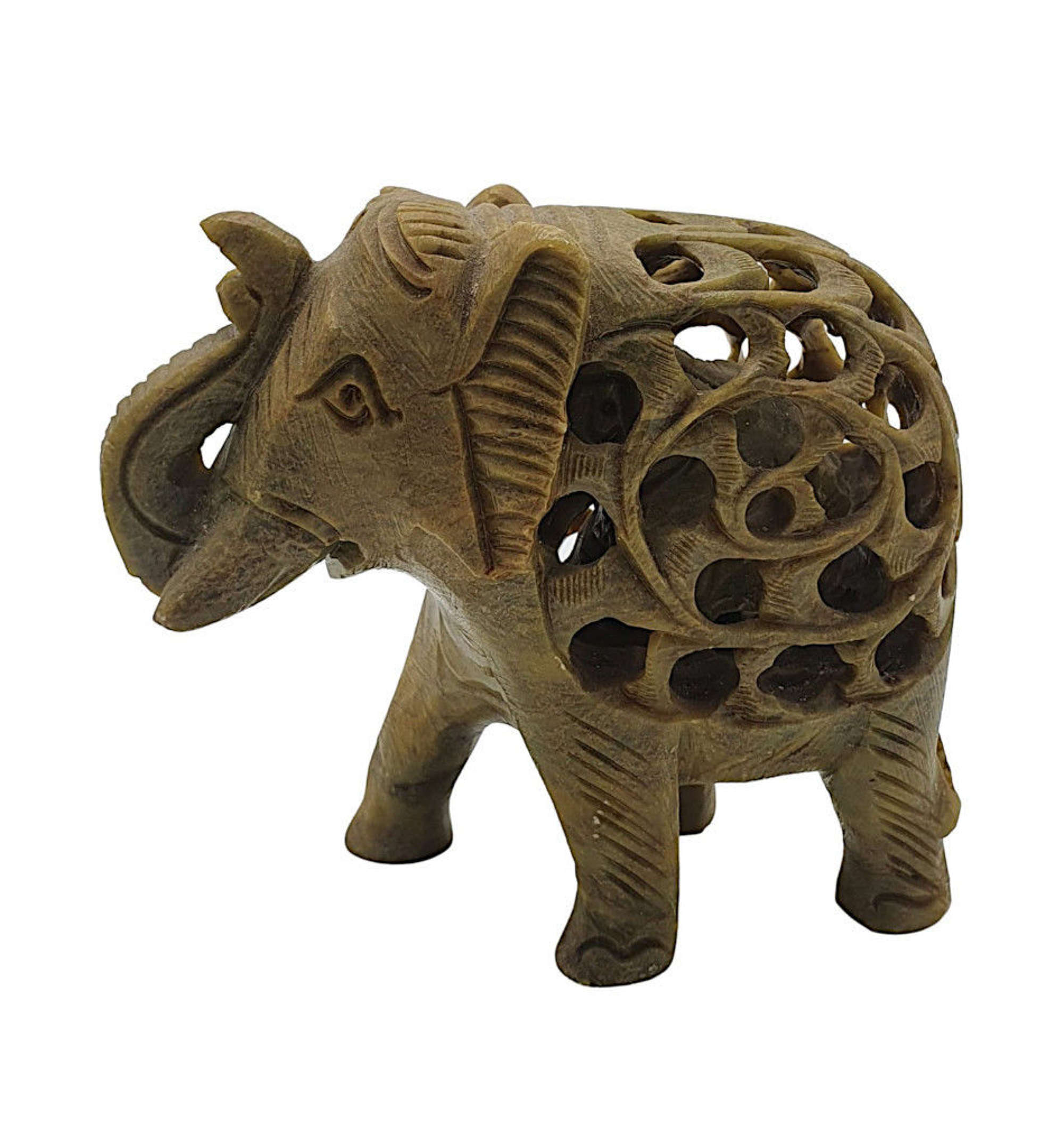 A Very Unique Vintage Hand Carved Soap Stone Figurine Depicting Elepha