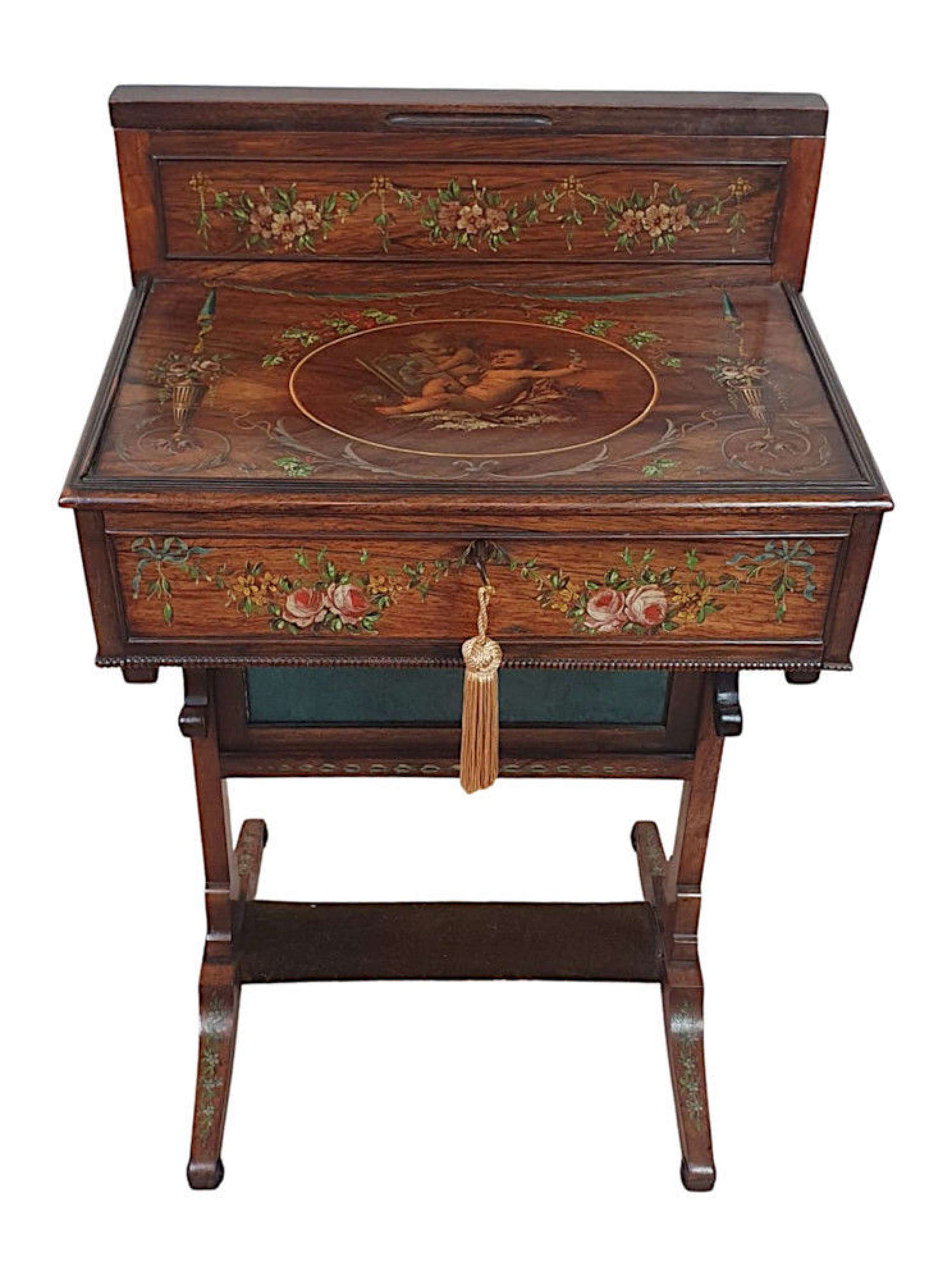Early 19th Century Hand Painted Rosewood Small Ladies Writing Desk