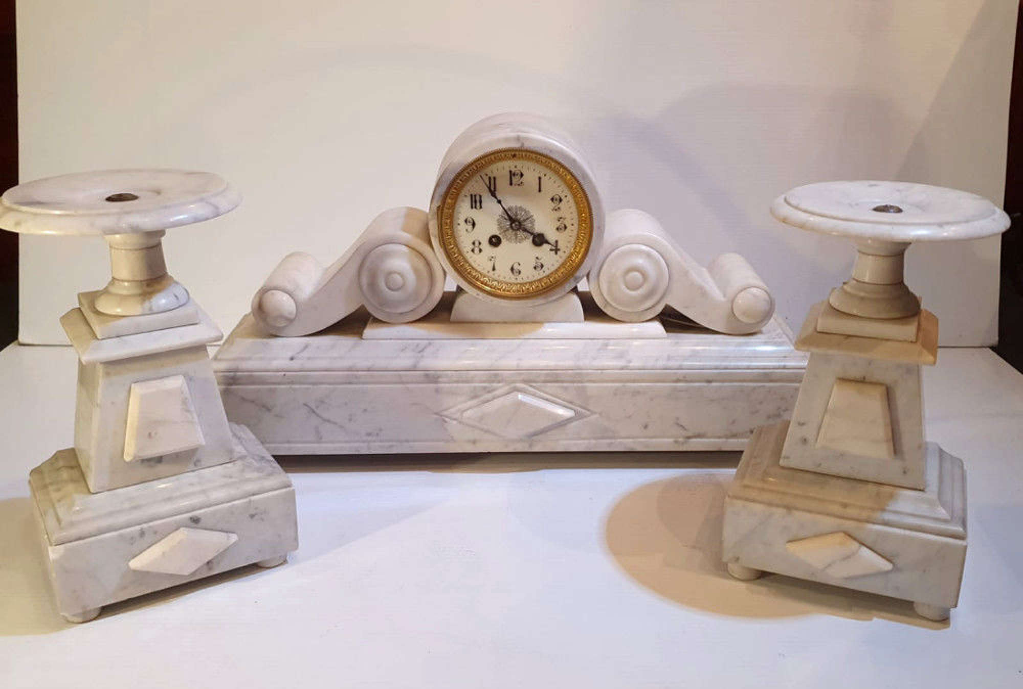 19th Century Marble Garniture Antique Clock Set