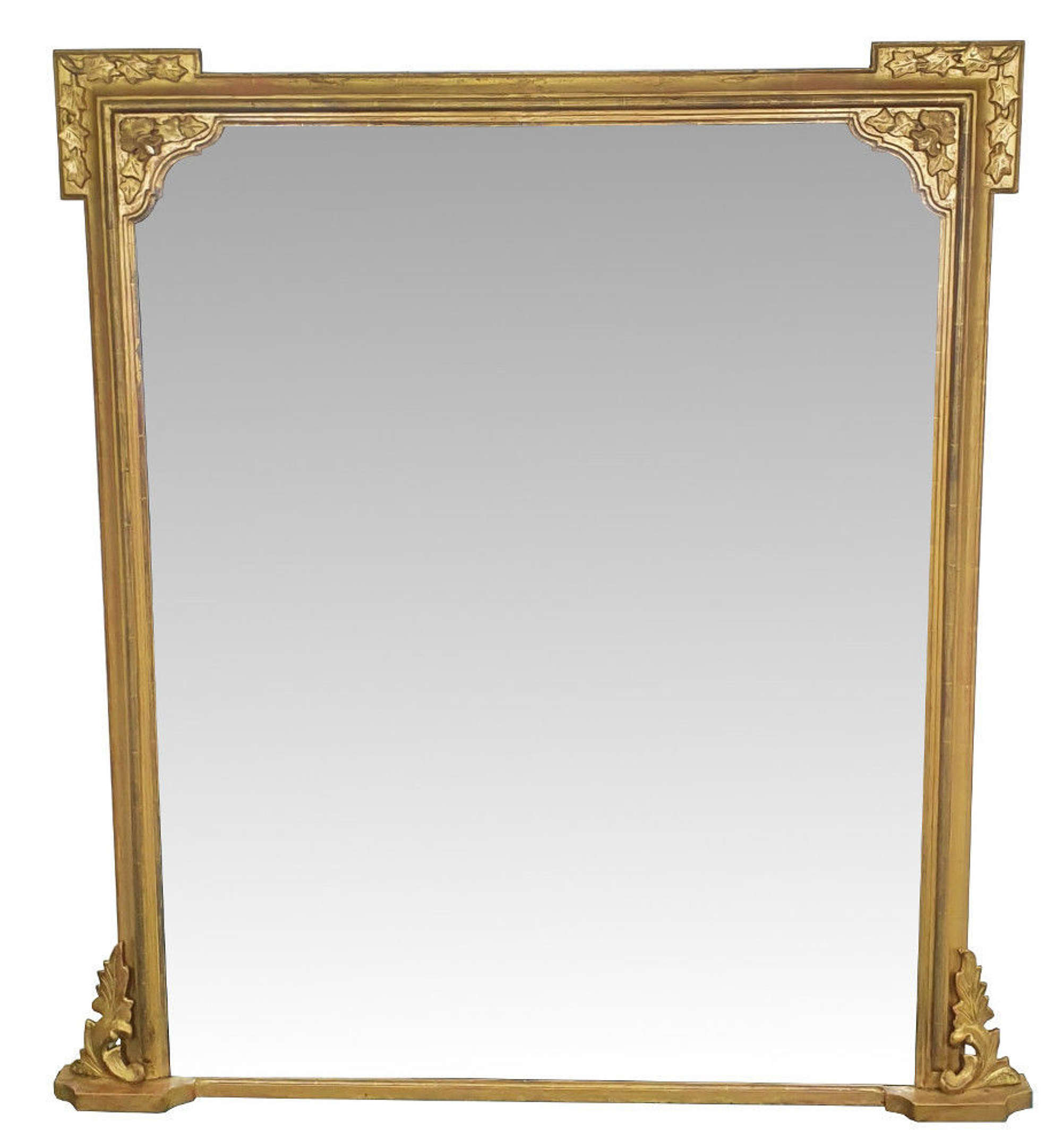 19th Century Square Top Gilt Antique Overmantle Mirror