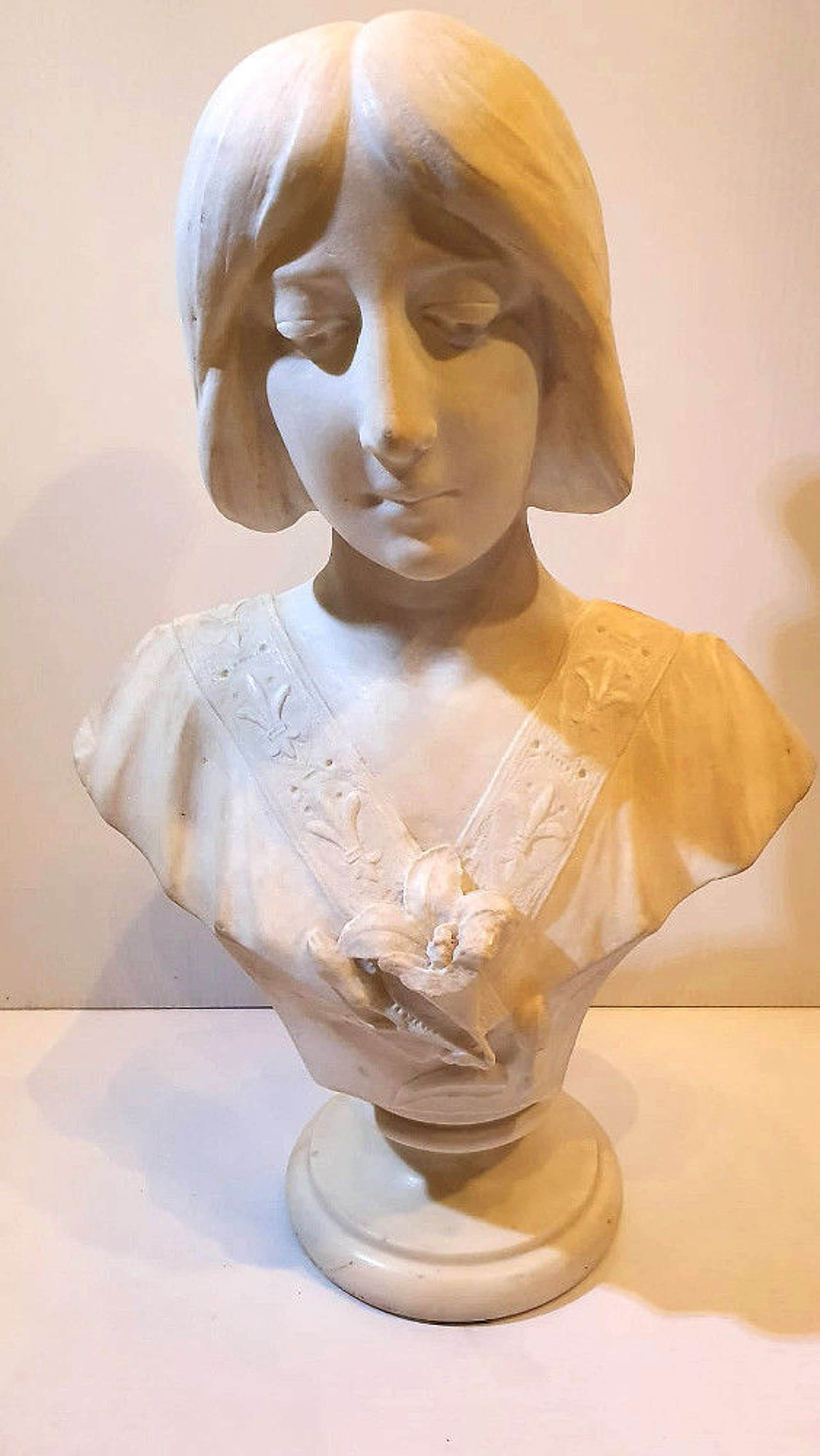 19th Century Marble Bust By Italian Sculptor Rafaello Battelli