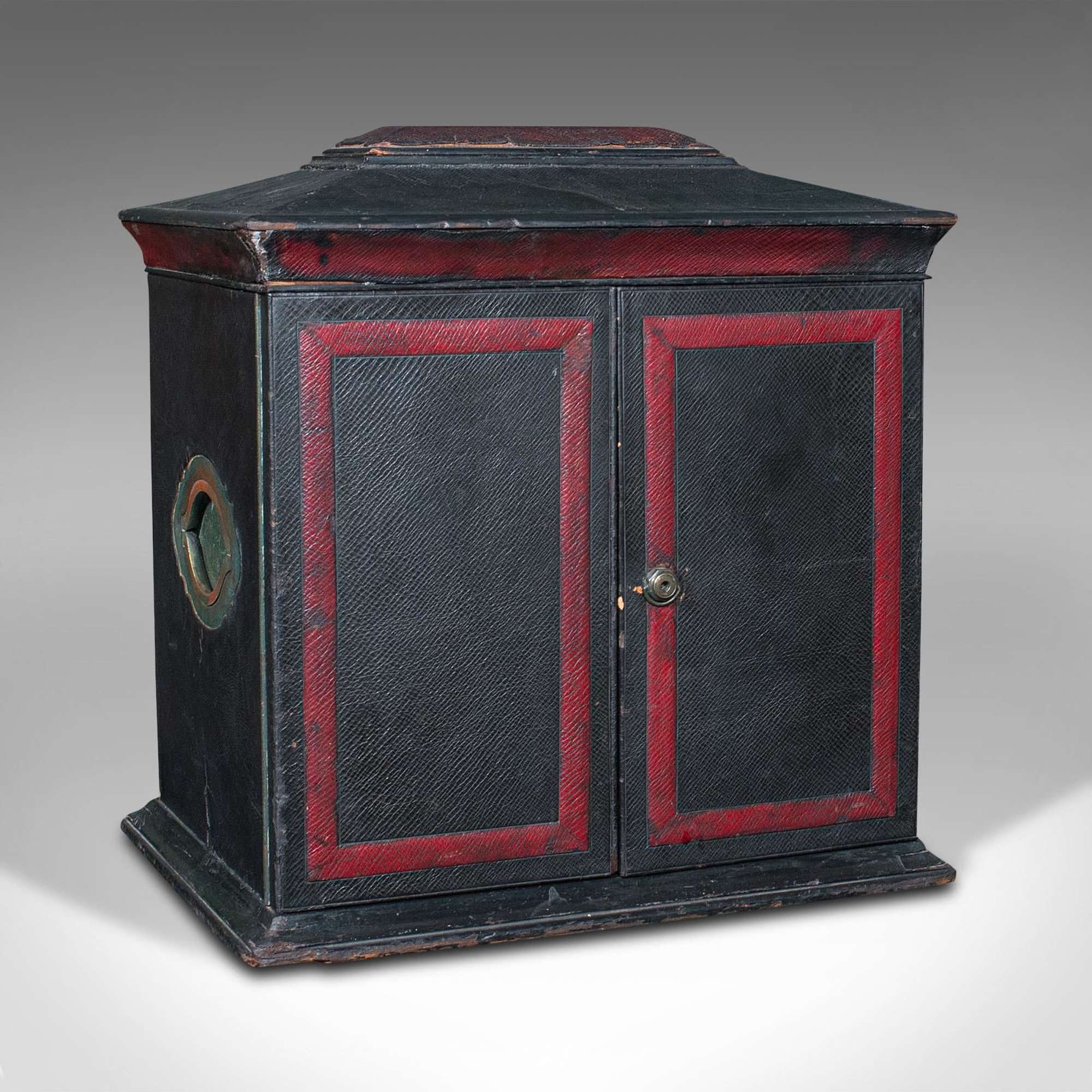 Antique Correspondence Box, English, Leather Cabinet, Houghton %26 Gunn, Victorian