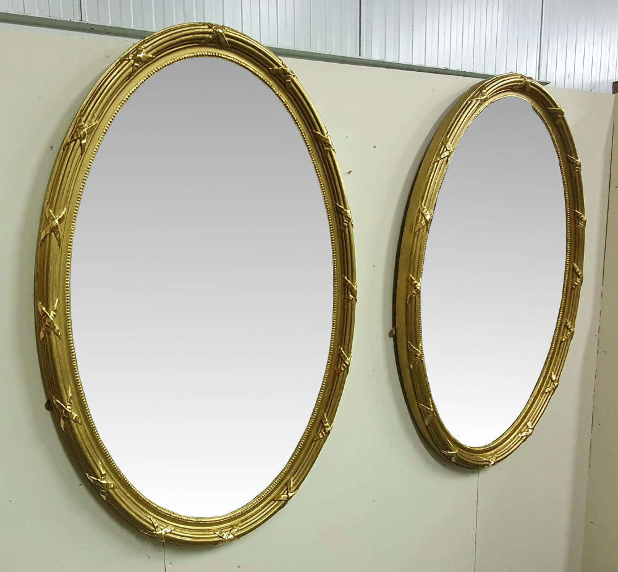 Rare Pair Of 19th Century Oval Gilt Antique Mirrors