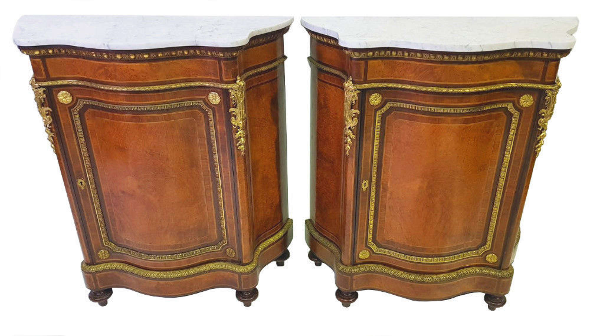 Fantastic Rare Pair Of 19th Century Serpentine Shaped Marble Top Pier
