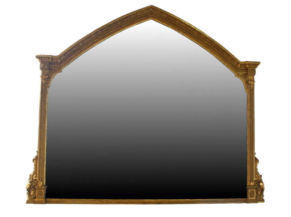 19th Century Victorian Giltwood Antique Overmantle Mirror
