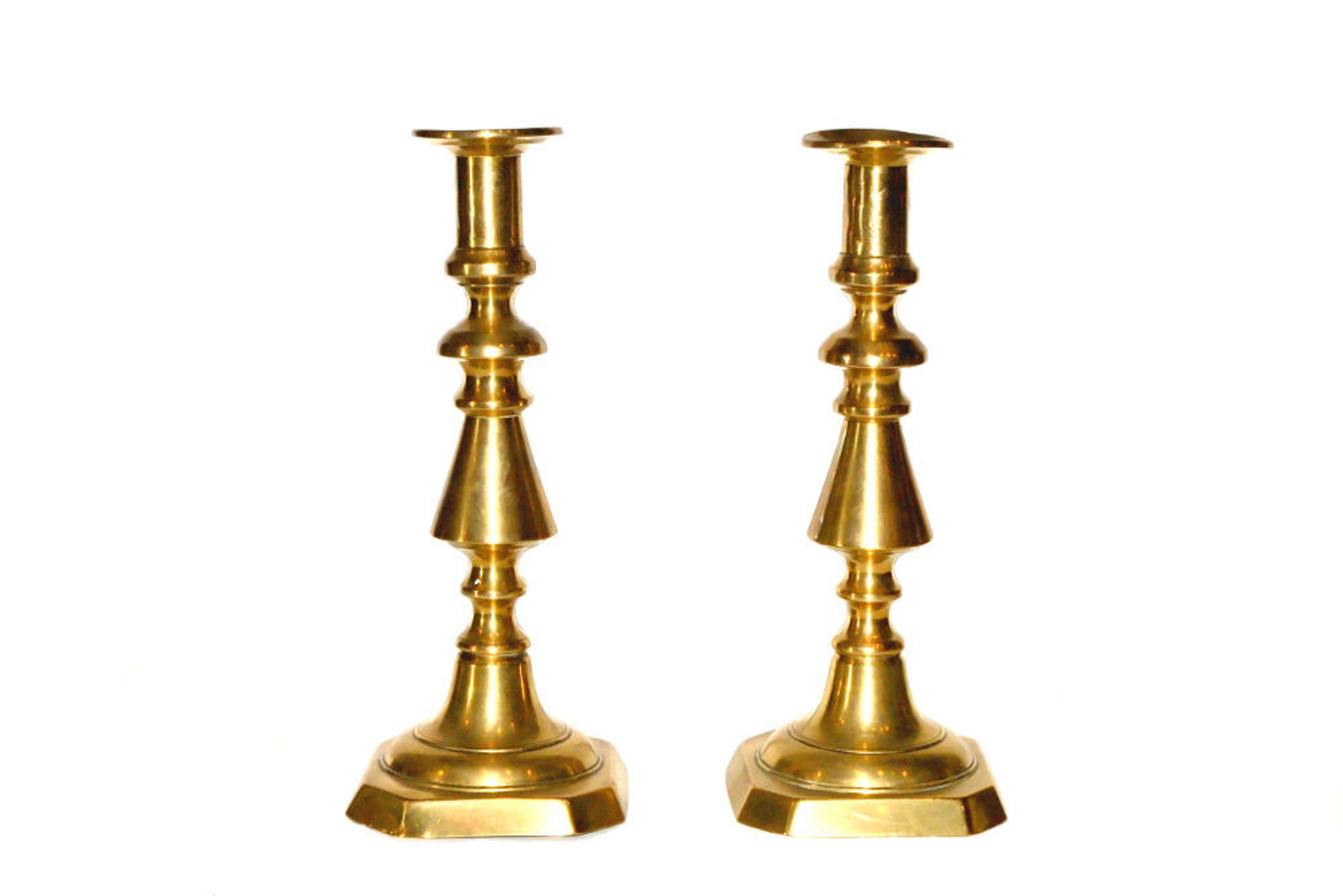 19th Century Victorian Pair Of Brass Antique Candlesticks