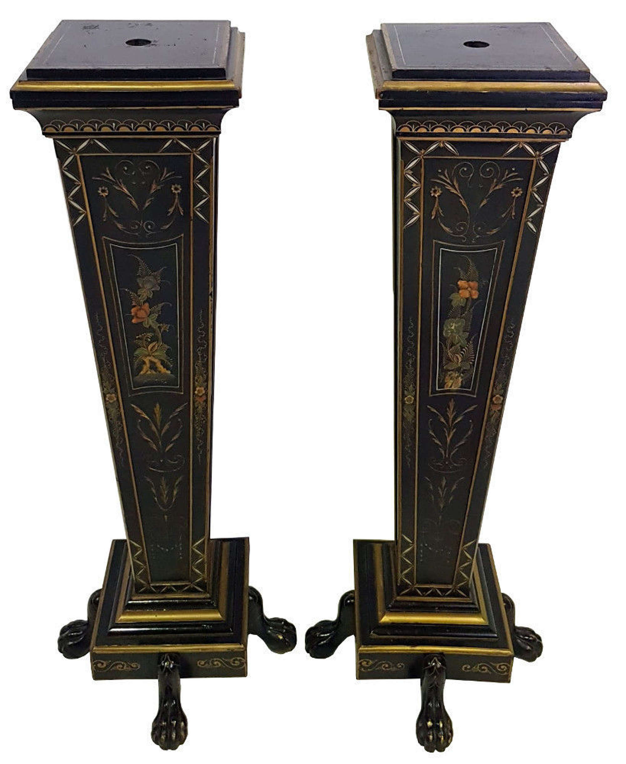 19th Century Pair Of Oriental Ebonised And Gilt Bust Stands