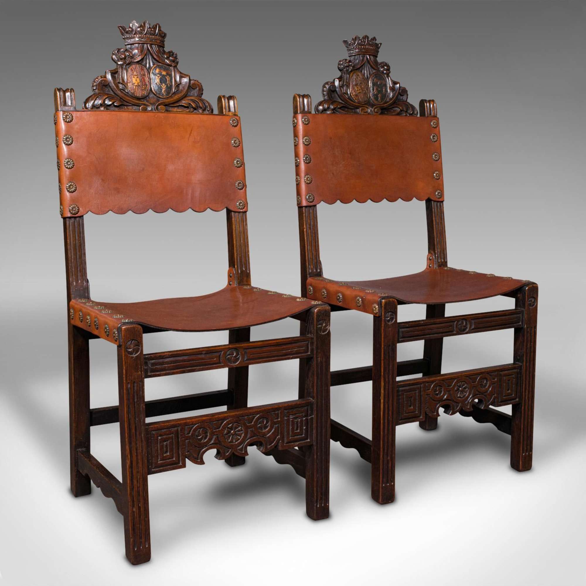 Pair of Antique Hall Seats, Scottish, Side Chair, Jacobean Revival, Edwardian