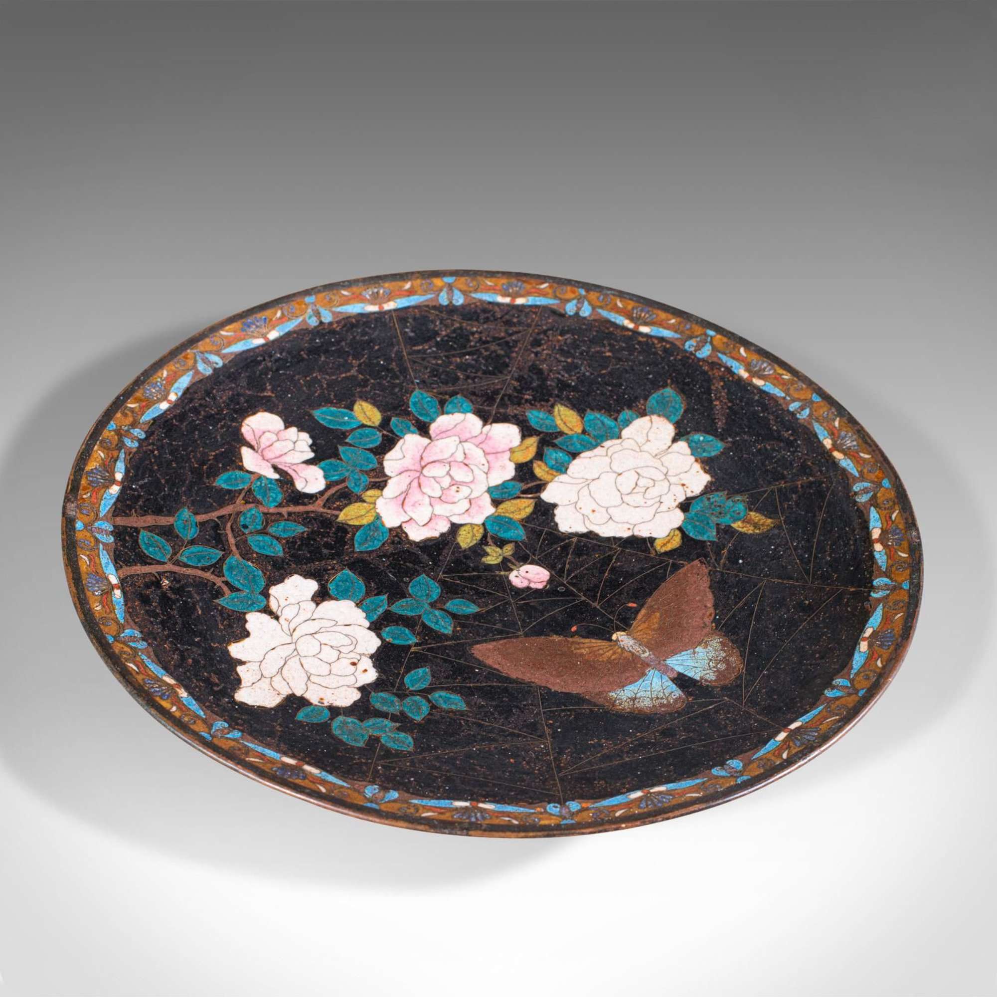 Antique Decorative Plate, Japanese, Cloisonne, Fruit, Serving Dish, Victorian