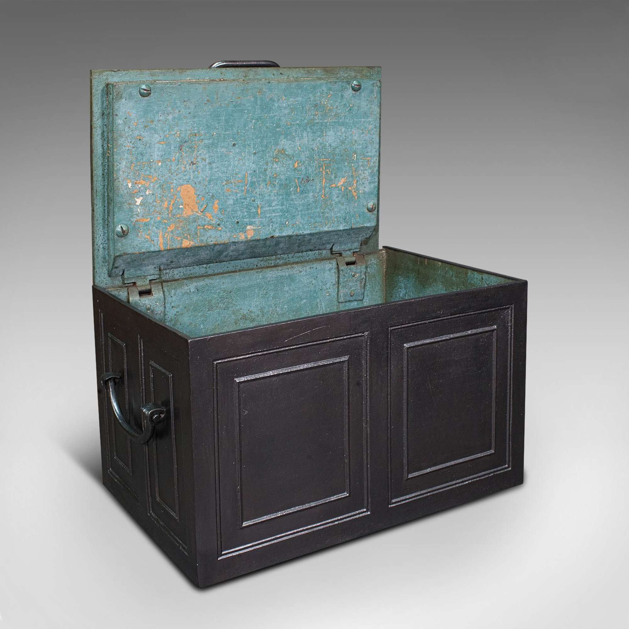 Antique Strongbox, English, Cast Iron, Safe, Deposit Case, Victorian C.1850