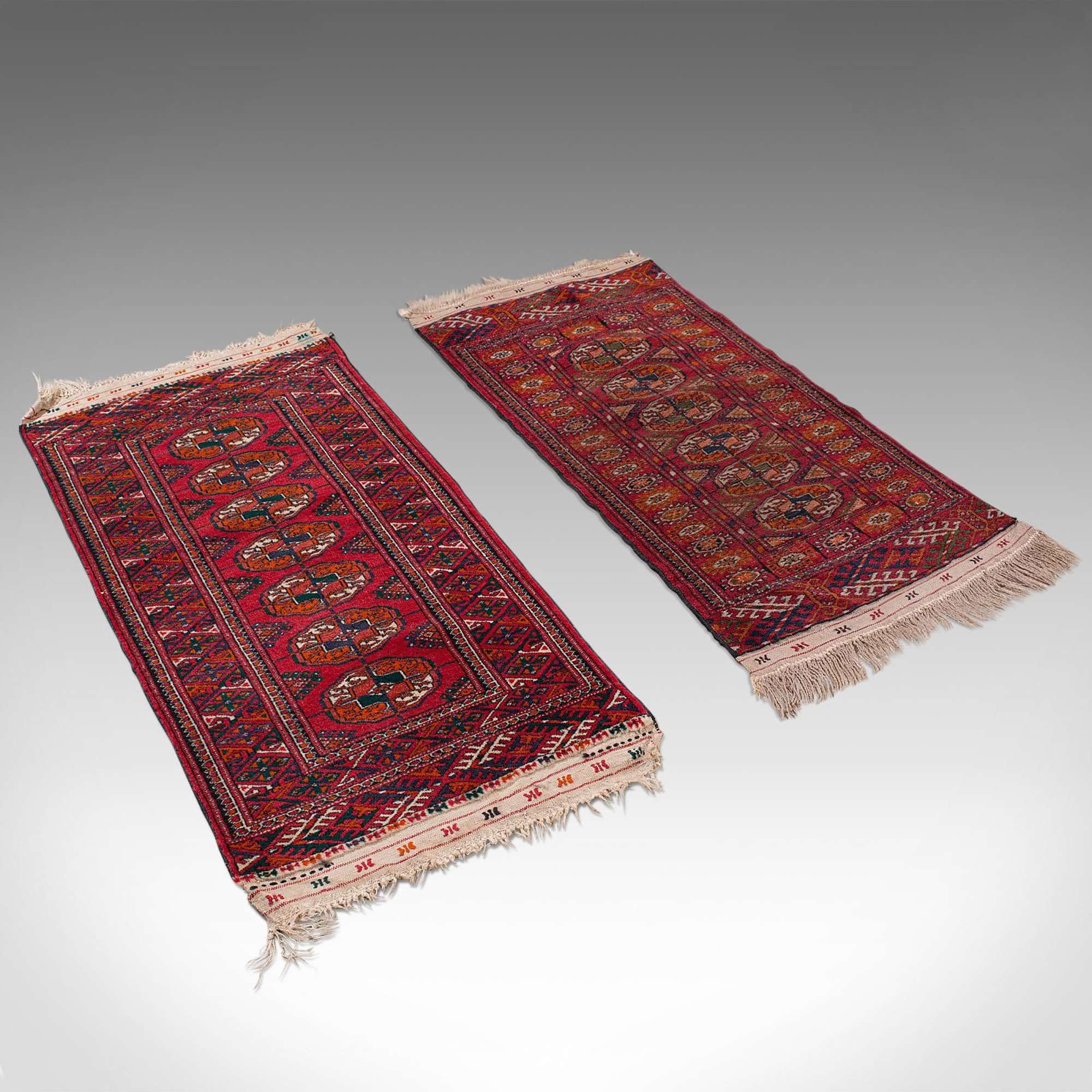 Antique Near Pair, Bokhara Rugs, Turkoman, Tekke, Carpet, Wall Covering C.1910