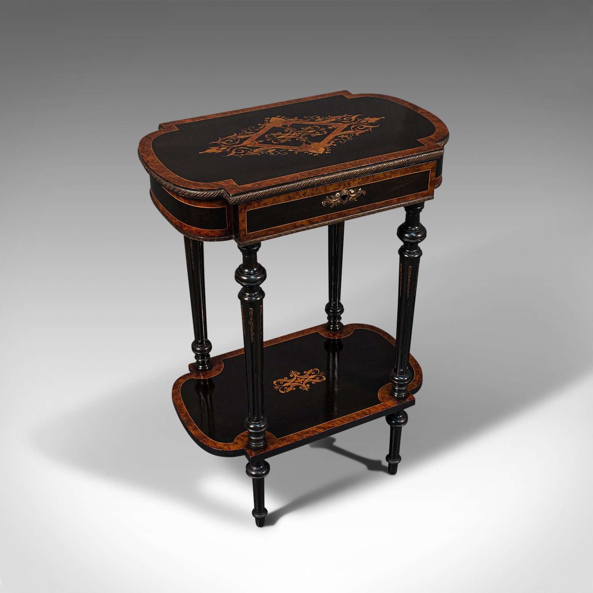 Antique Napoleon Iii Side Table, French, Etagere, Burr Walnut, Sewing C.1870