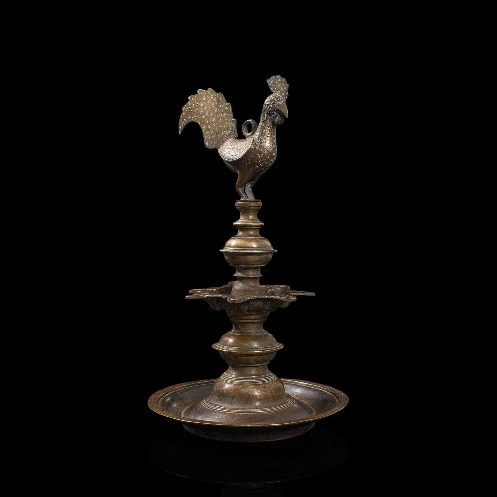 Antique Deccan Oil Lamp, Indian, Bronze, Hamsa, Bird C.1900
