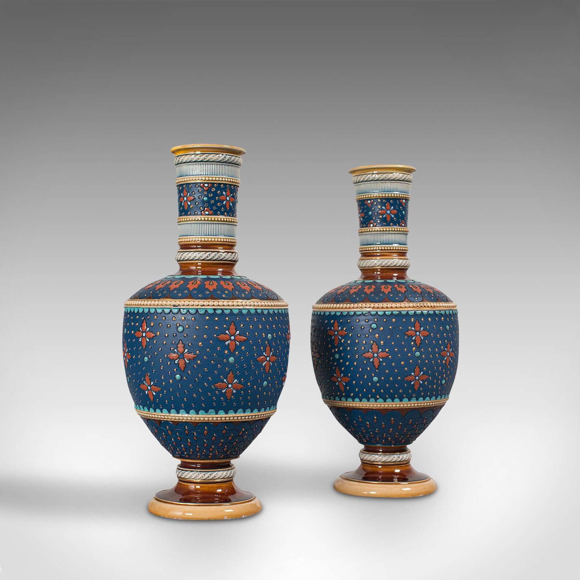 Pair Of Antique Decorative Vases, German, Ceramic, Villeroy %26 Boch, Victorian