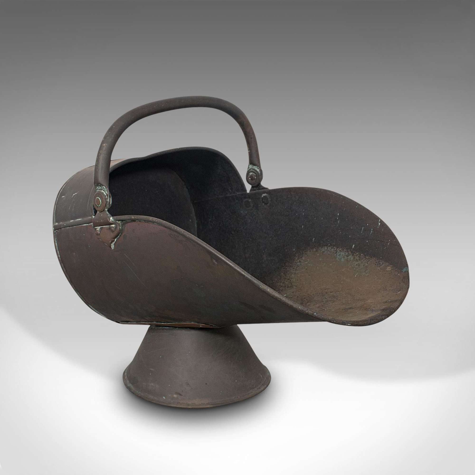 Antique Helmet Scuttle, English, Copper, Fireside, Coal, Bucket, Victorian C.1870
