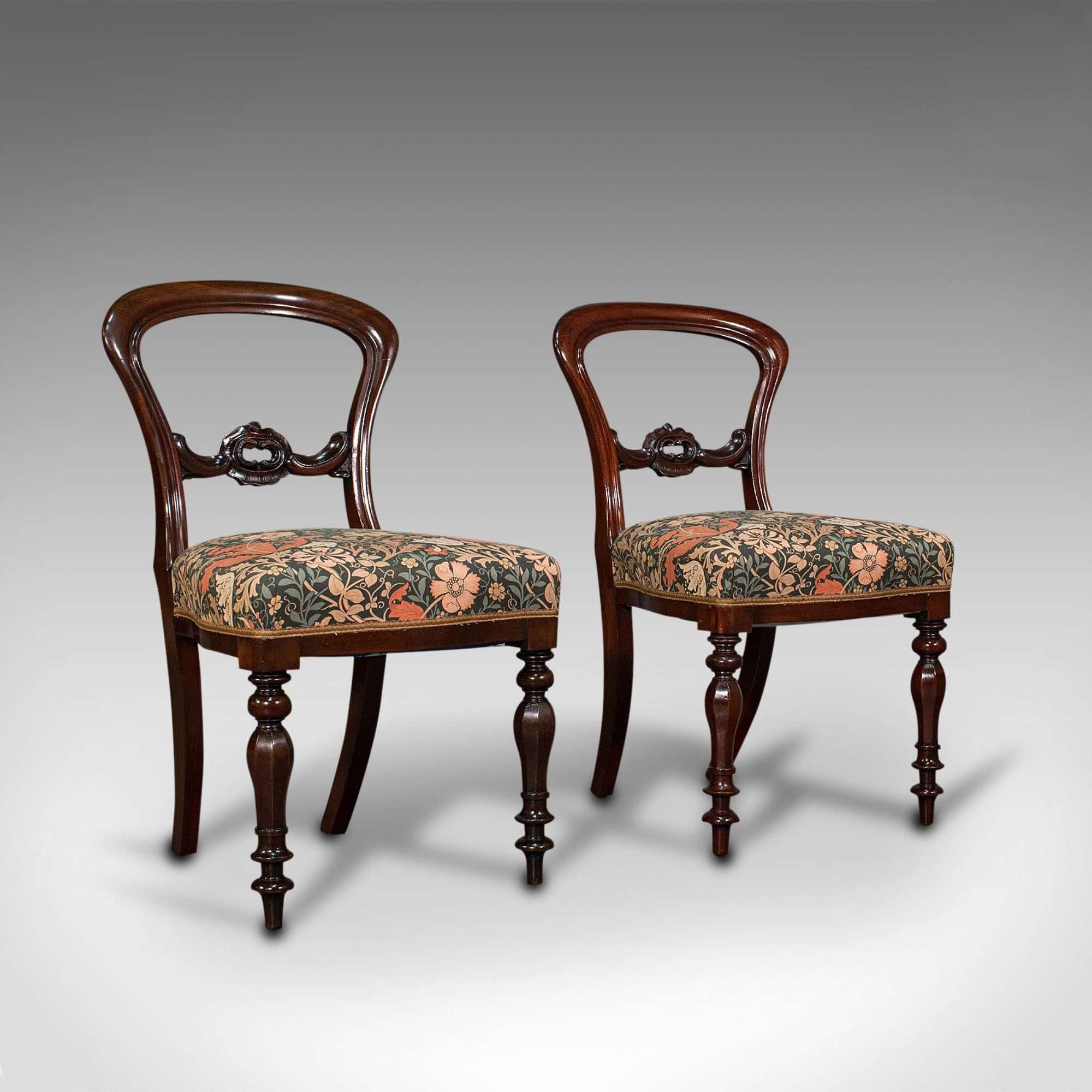 Pair Of Antique Buckle Back Chairs, English, Walnut, Dining, Side, Victorian