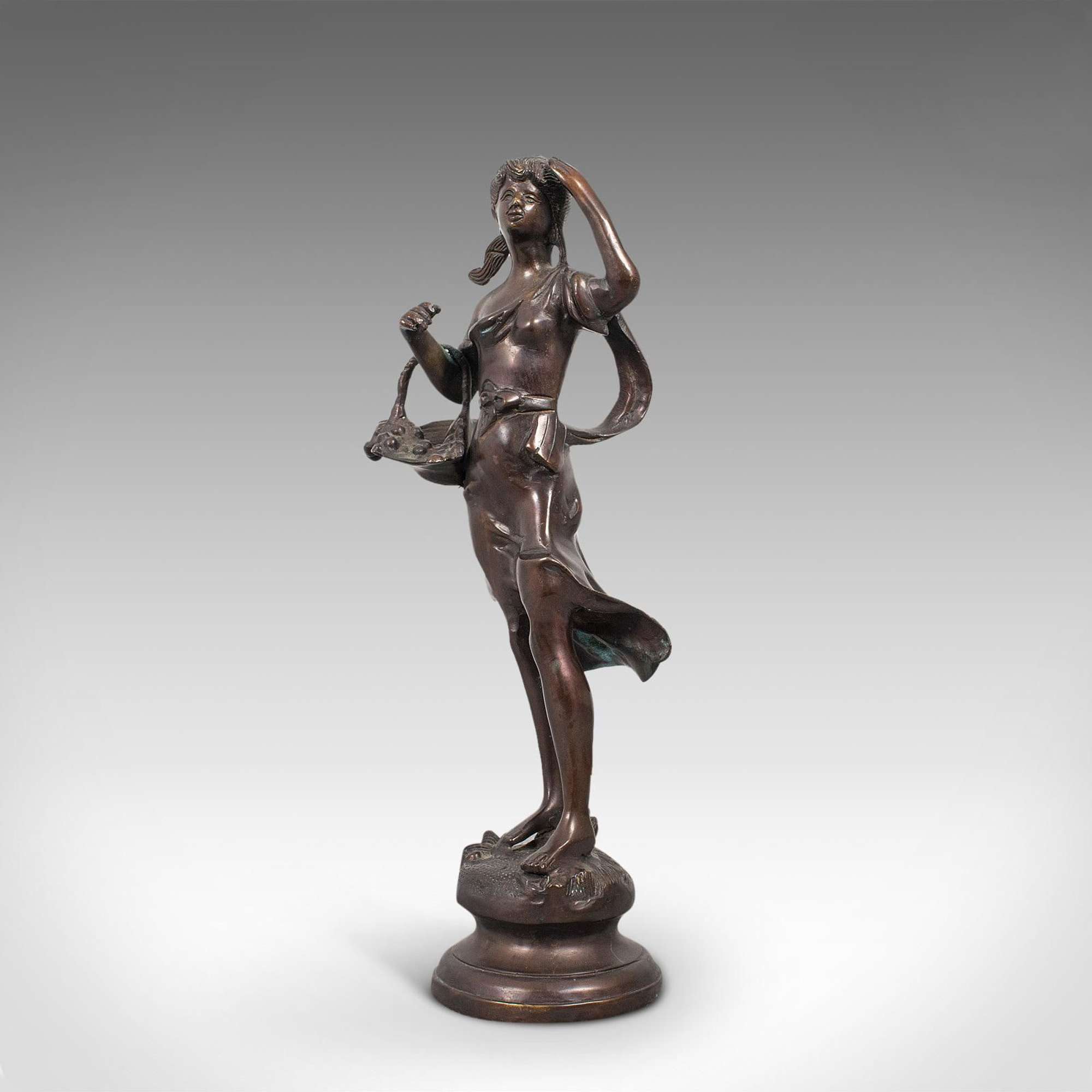 Tall Antique Female Statue, Italian, Bronze, Sculpture, Girl, Victorian, C.1900