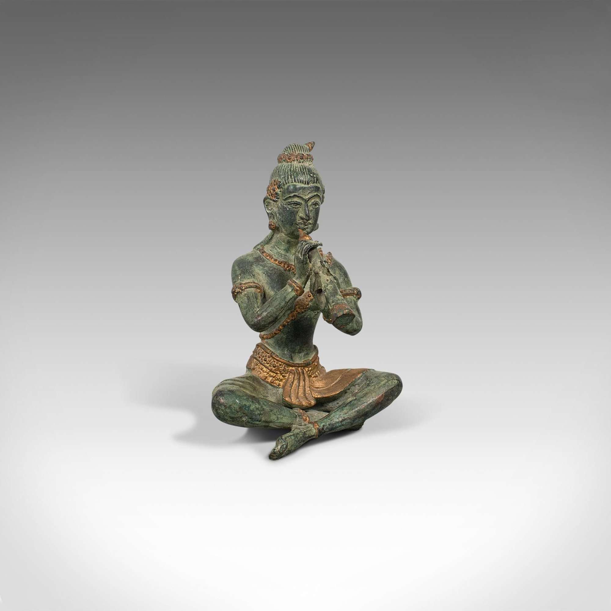 Antique Decorative Figure, Oriental, Bronze, Statue, Study, Musician C.1900