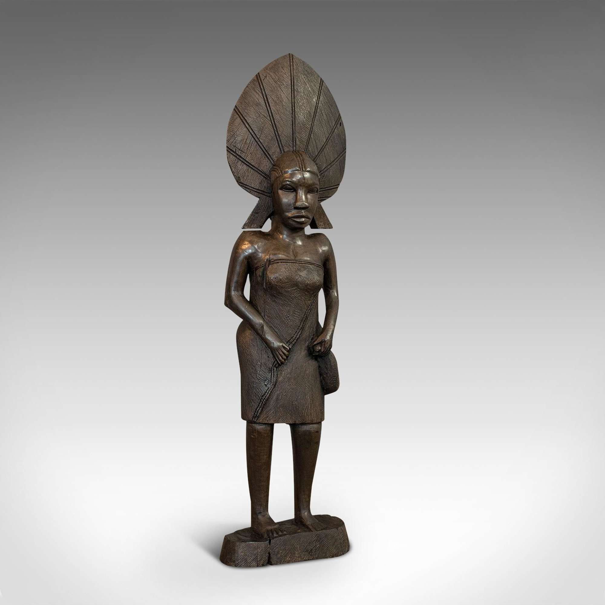 Antique Female Statue, African, Ebony, Hand Carved, Tribal Figure C.1900